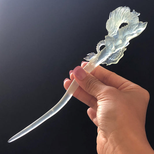 Asian Vintage Hair Fork Gift for her japanese hairpin korean hair stick hanfu hair fork vintage hair comb antique hair pins dragon carving hand engraved dragon white jade carving hand carved dragon hair stick tassel wedding headpiece bridal shower gift bridal hair clip ice dragon hair stick mountain carving cloud carving landscape carving