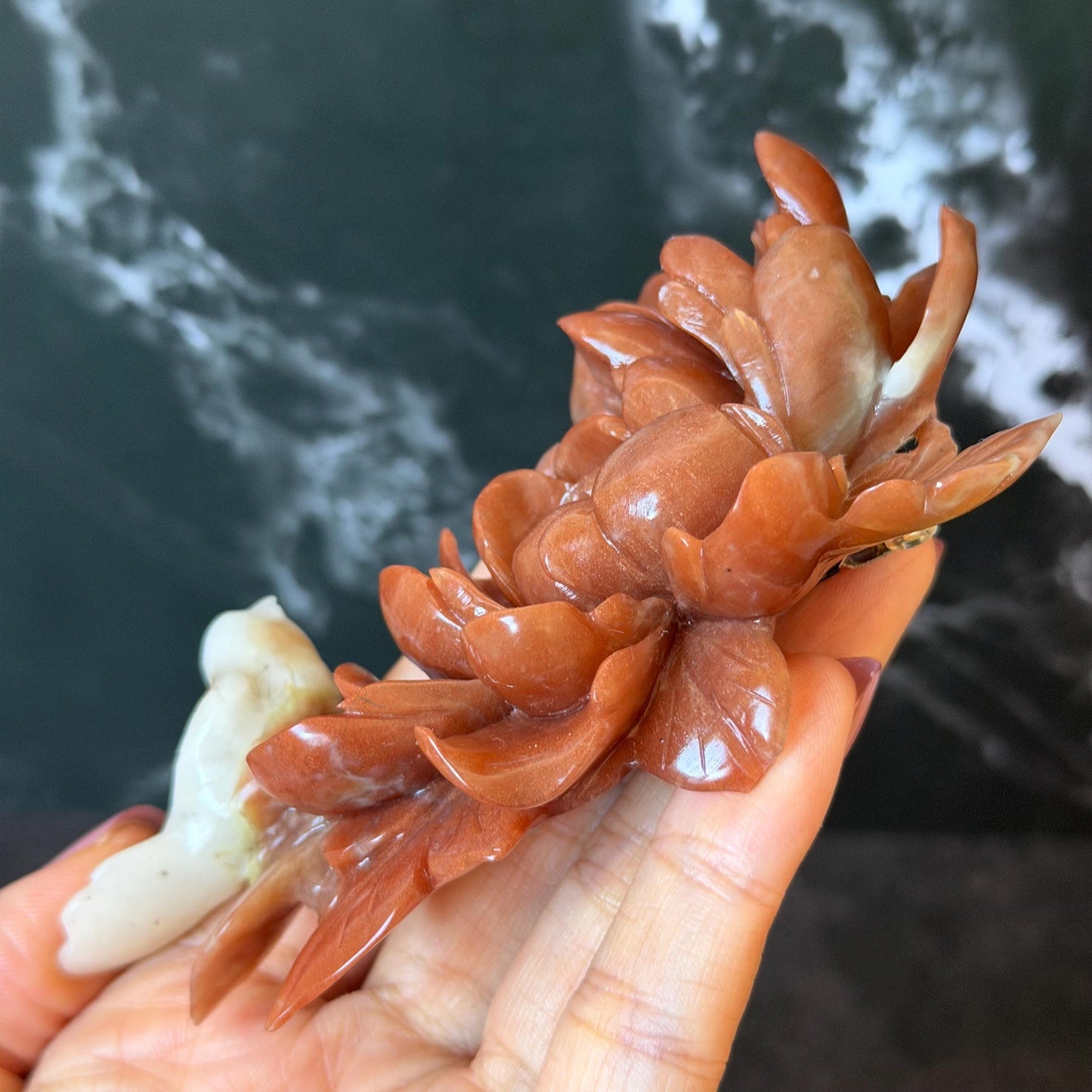 Xiu Jade Serpentine Hand Carved Bird & Red Peony Hair Clip: Certified Natural Rare-found Red Jade Flower Carving Vintage Hanfu Hair Jewelry  Gift for her Bridal Shower gift bridal hair clip wedding headpiece wedding hair jewelry bridal hair accessories red jade carving white jade hand engraved flower hair stick japanese hairpins korean hair stick chinese hair comb vintage hair pins antique hair fork hanfu hair pins certified untreated jade