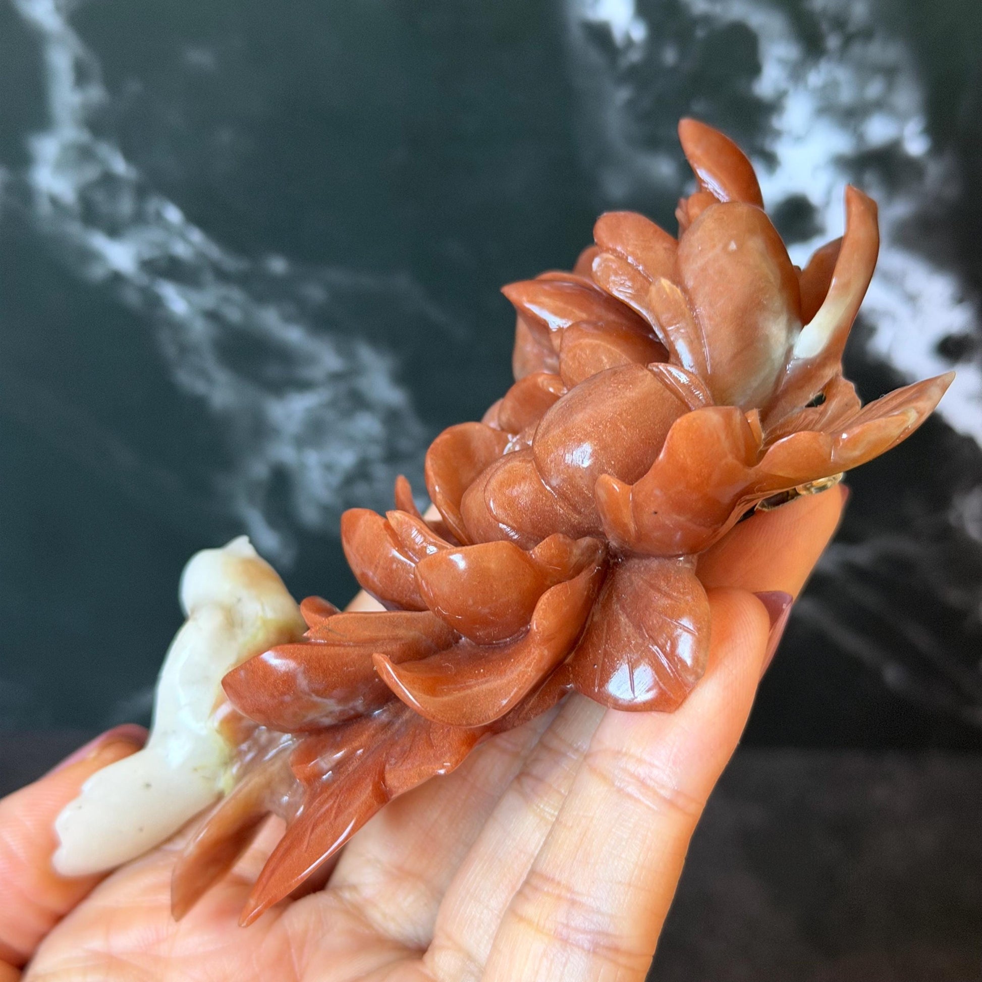 Xiu Jade Serpentine Hand Carved Bird & Red Peony Hair Clip: Certified Natural Rare-found Red Jade Flower Carving Vintage Hanfu Hair Jewelry  Gift for her Bridal Shower gift bridal hair clip wedding headpiece wedding hair jewelry bridal hair accessories red jade carving white jade hand engraved flower hair stick japanese hairpins korean hair stick chinese hair comb vintage hair pins antique hair fork hanfu hair pins certified untreated jade