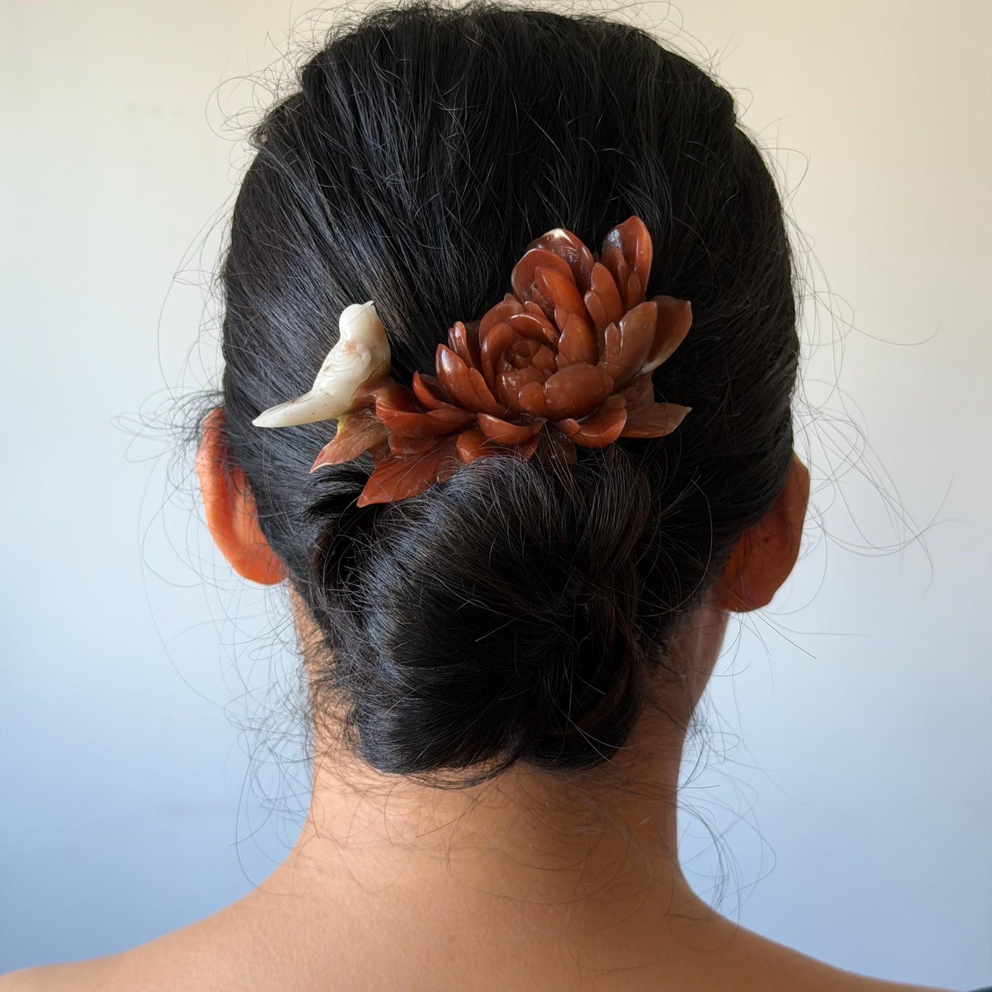 Xiu Jade Serpentine Hand Carved Bird & Red Peony Hair Clip: Certified Natural Rare-found Red Jade Flower Carving Vintage Hanfu Hair Jewelry  Gift for her Bridal Shower gift bridal hair clip wedding headpiece wedding hair jewelry bridal hair accessories red jade carving white jade hand engraved flower hair stick japanese hairpins korean hair stick chinese hair comb vintage hair pins antique hair fork hanfu hair pins certified untreated jade