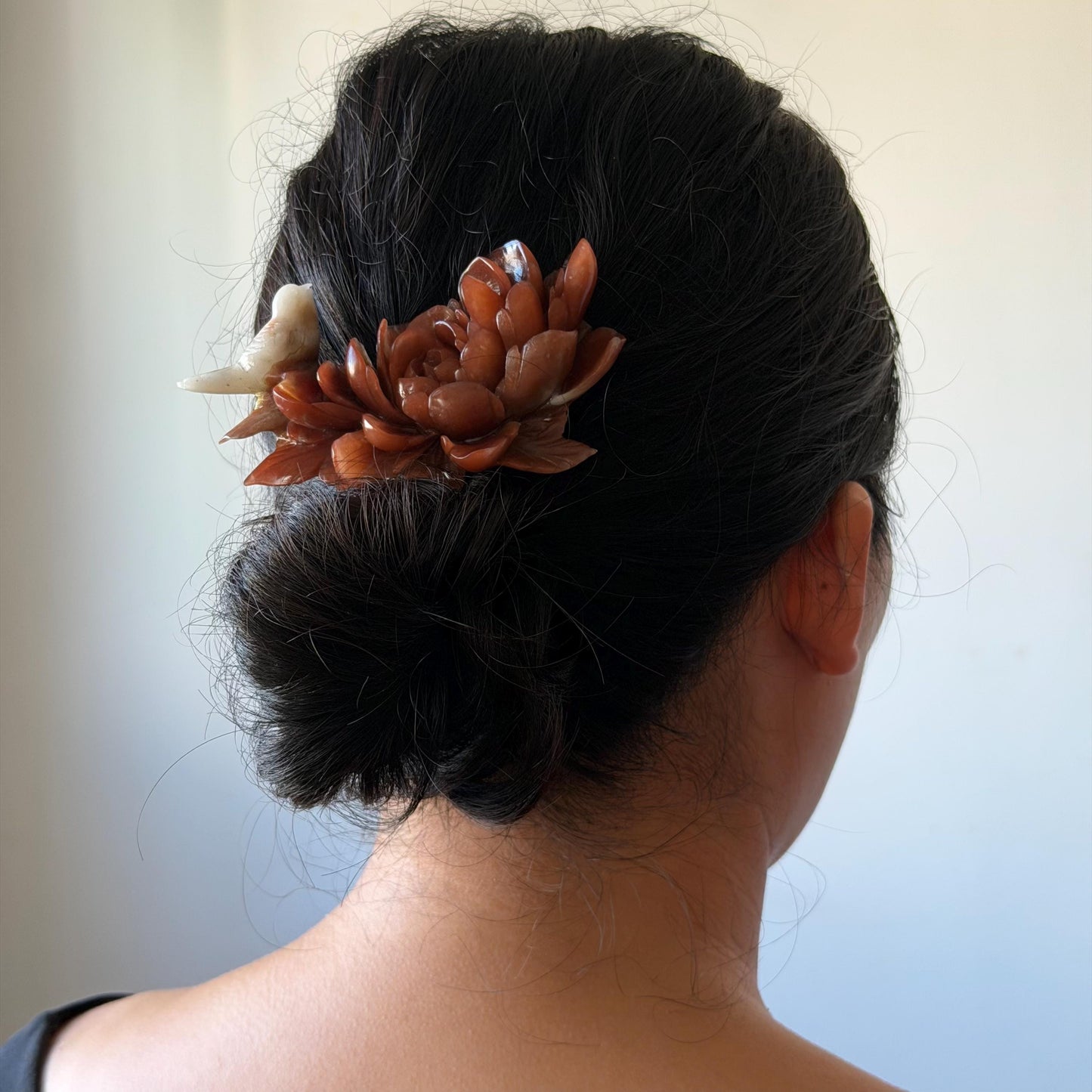 Xiu Jade Serpentine Hand Carved Bird & Red Peony Hair Clip: Certified Natural Rare-found Red Jade Flower Carving Vintage Hanfu Hair Jewelry  Gift for her Bridal Shower gift bridal hair clip wedding headpiece wedding hair jewelry bridal hair accessories red jade carving white jade hand engraved flower hair stick japanese hairpins korean hair stick chinese hair comb vintage hair pins antique hair fork hanfu hair pins certified untreated jade