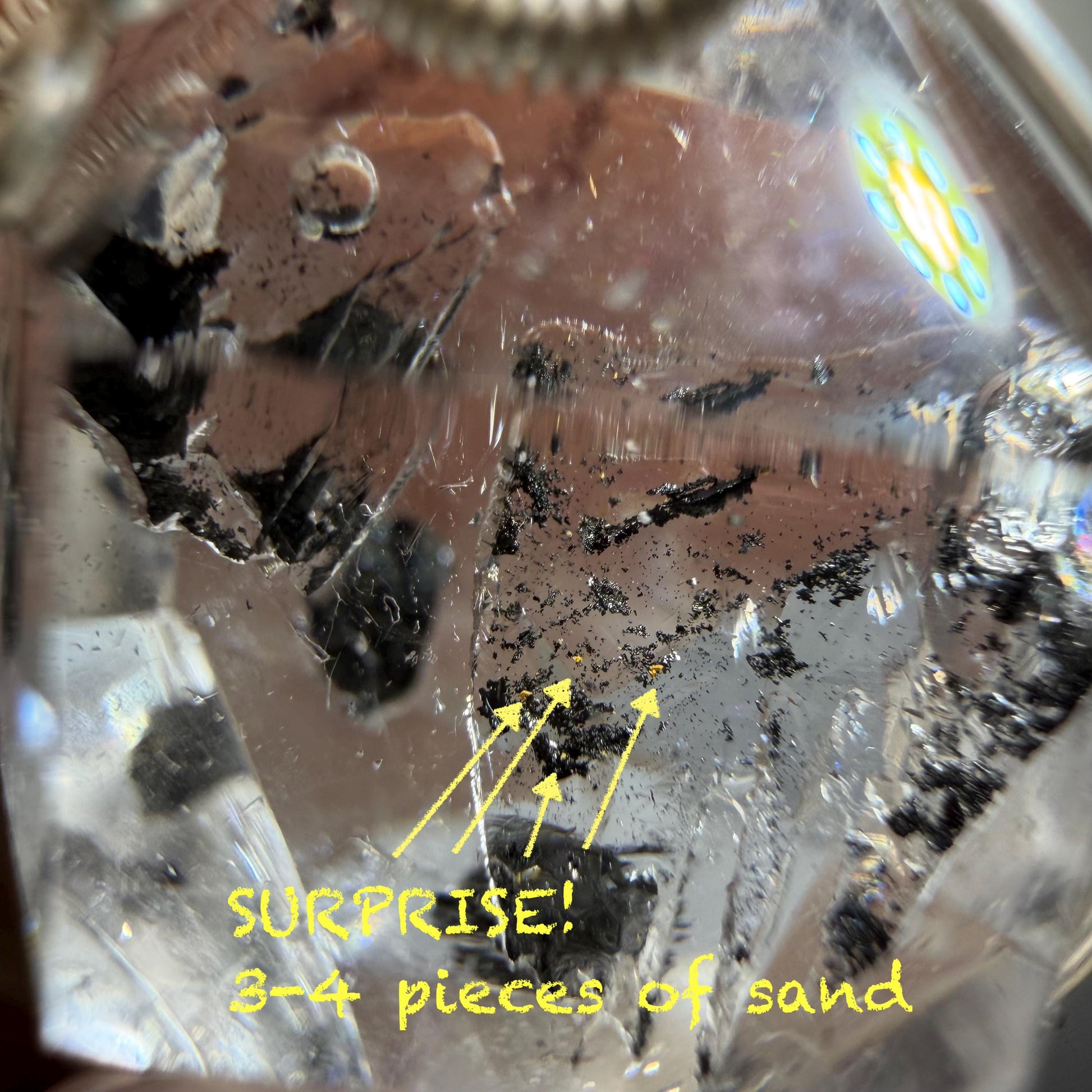 Polished Enhydro Quartz (Herkimer Diamond) Pendant Necklace | Rainbow! 2 Sites of Moving Sand & Clear Bubble Inclusion Crystal