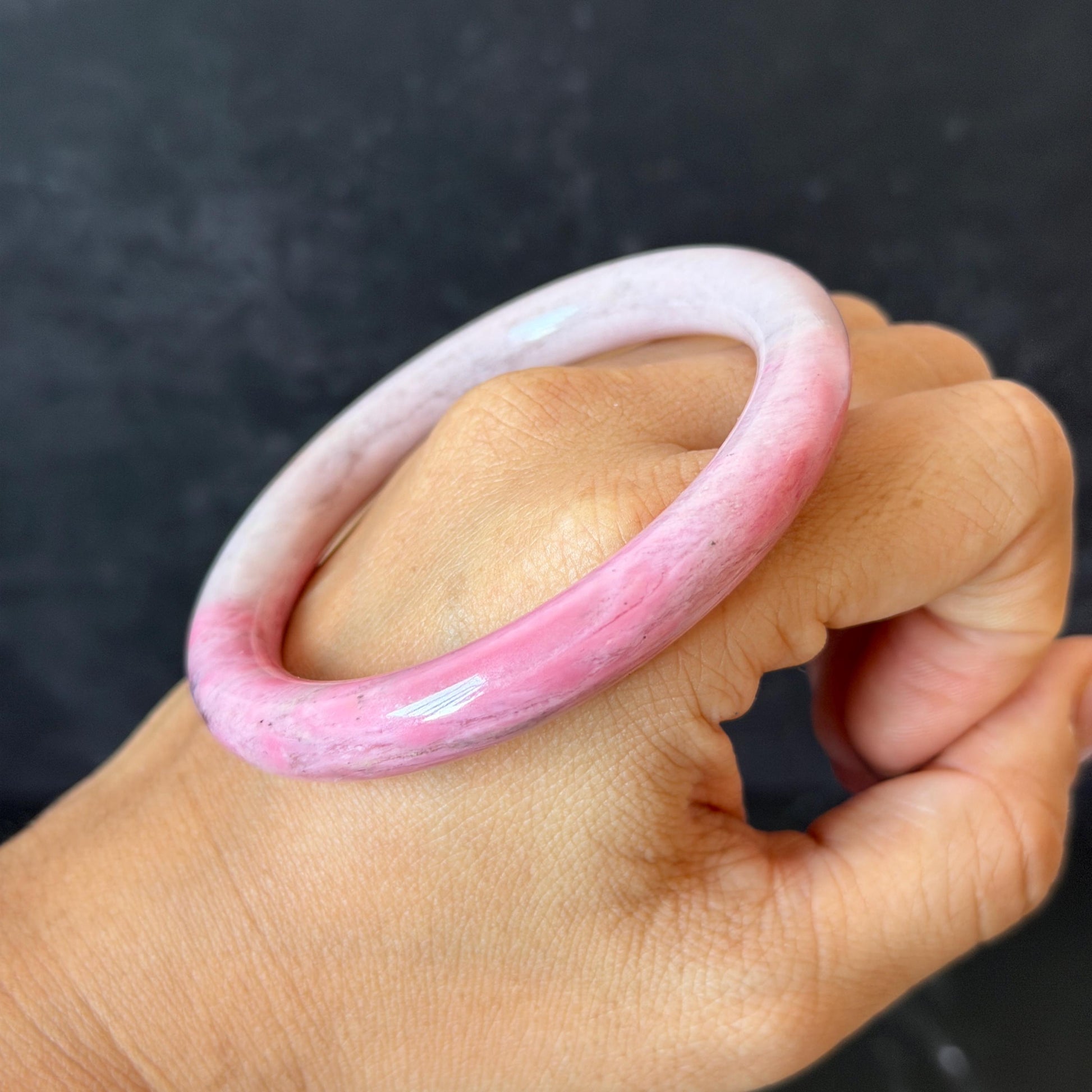 55.8mm Premium Natural Rhodonite Stone Bangle: Sweet Strawberry Cotton Candy Pink Crystal Bracelet, Healing Stone for Heart Chakra rhodonite crystal bracelet rhodonite stone bracelet healing crystal heart chakra crystal for meditation love stone love crystal pink crystal pink stone bangle rock bangle rock bracelet birthstone bracelet meditation stone gift for her