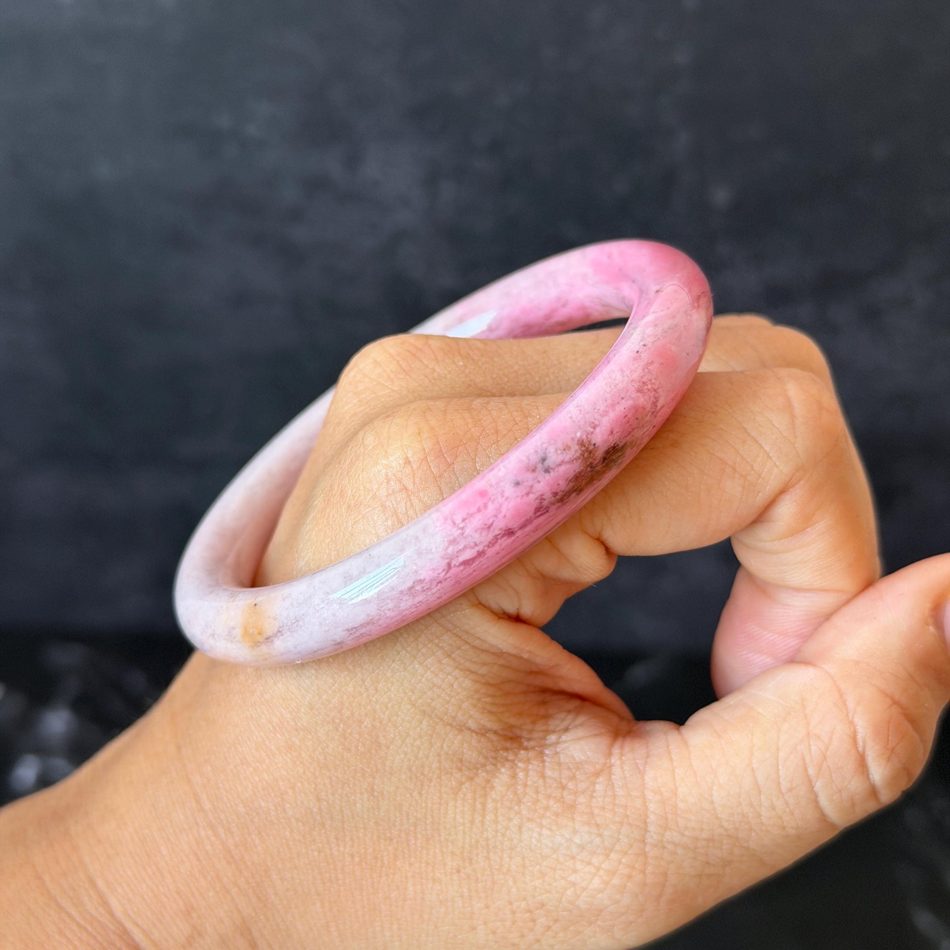 55.8mm Premium Natural Rhodonite Stone Bangle: Sweet Strawberry Cotton Candy Pink Crystal Bracelet, Healing Stone for Heart Chakra rhodonite crystal bracelet rhodonite stone bracelet healing crystal heart chakra crystal for meditation love stone love crystal pink crystal pink stone bangle rock bangle rock bracelet birthstone bracelet meditation stone gift for her