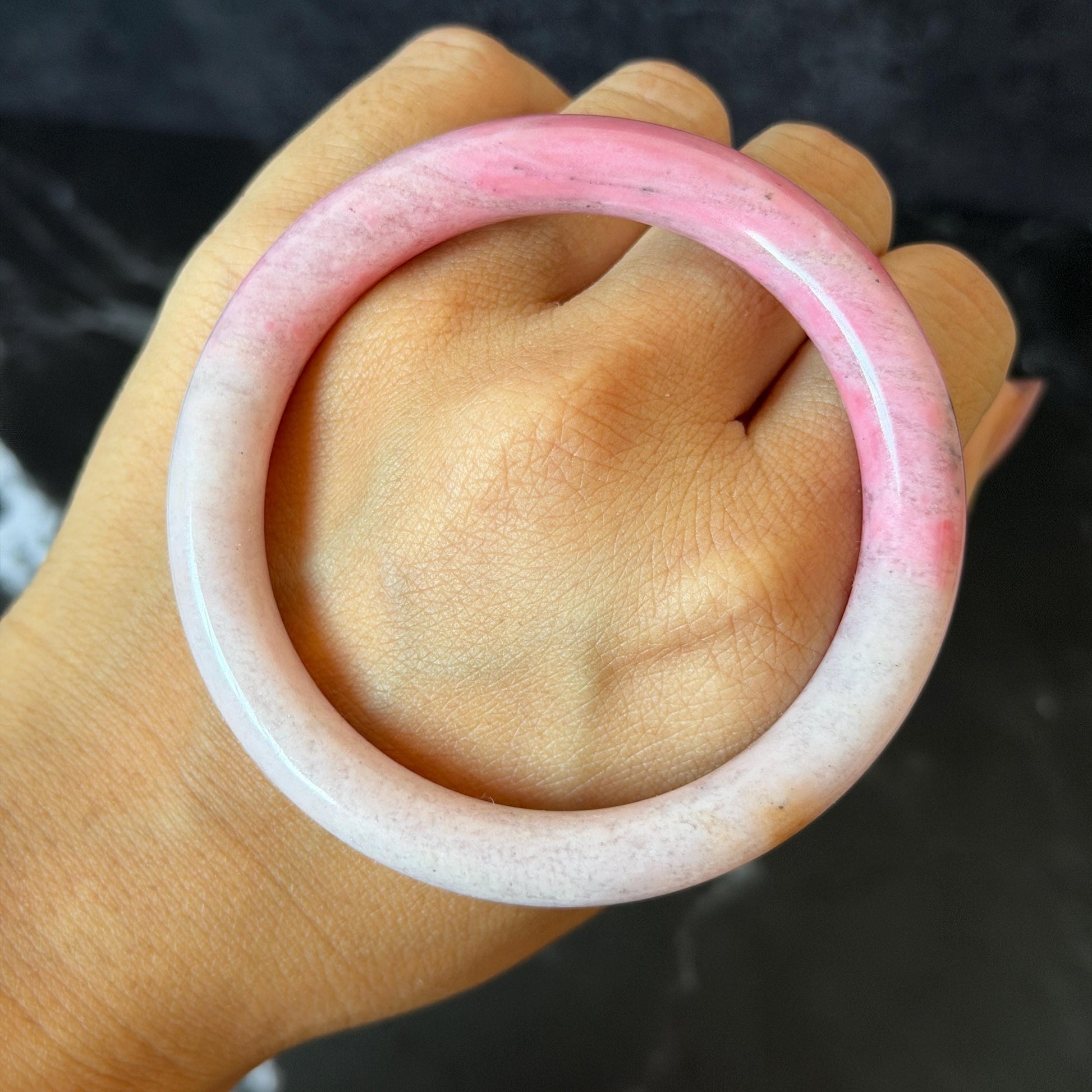 55.8mm Premium Natural Rhodonite Stone Bangle: Sweet Strawberry Cotton Candy Pink Crystal Bracelet, Healing Stone for Heart Chakra rhodonite crystal bracelet rhodonite stone bracelet healing crystal heart chakra crystal for meditation love stone love crystal pink crystal pink stone bangle rock bangle rock bracelet birthstone bracelet meditation stone gift for her