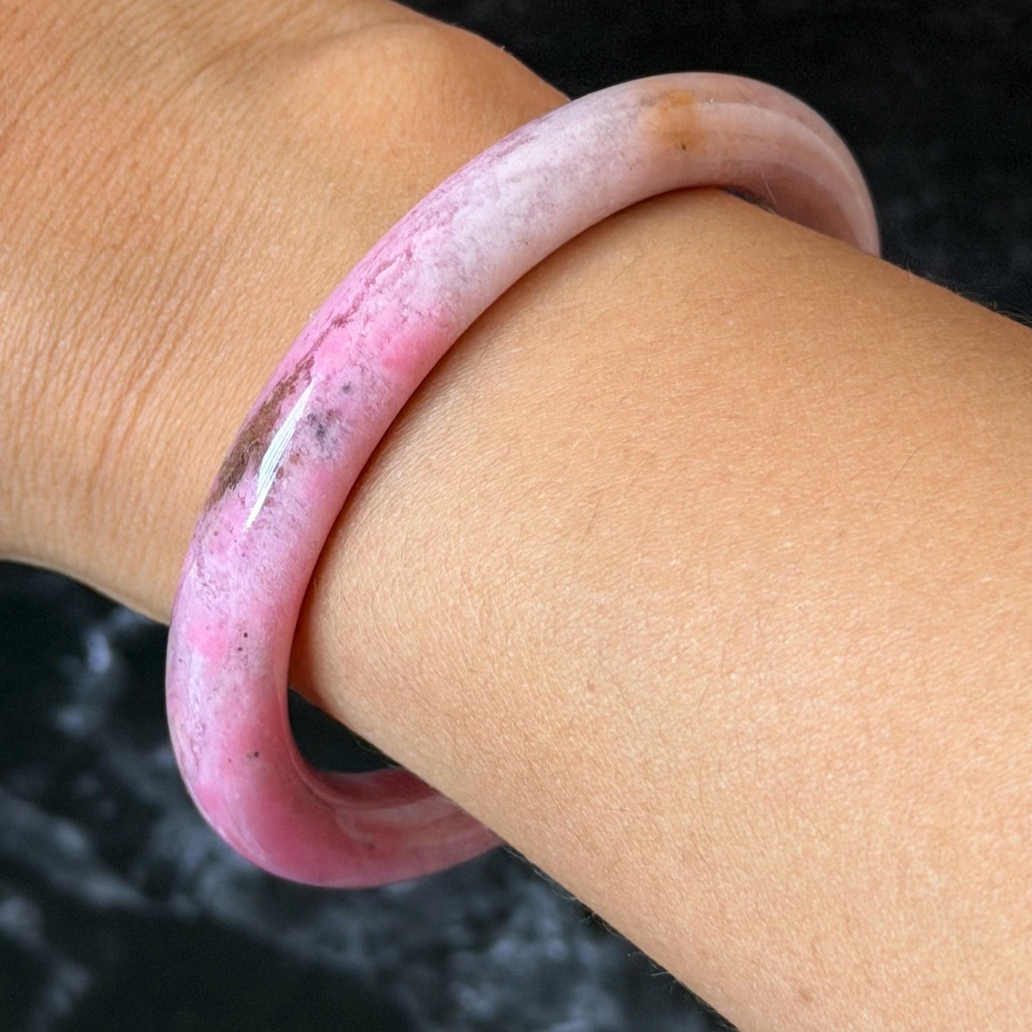 55.8mm Premium Natural Rhodonite Stone Bangle: Sweet Strawberry Cotton Candy Pink Crystal Bracelet, Healing Stone for Heart Chakra rhodonite crystal bracelet rhodonite stone bracelet healing crystal heart chakra crystal for meditation love stone love crystal pink crystal pink stone bangle rock bangle rock bracelet birthstone bracelet meditation stone gift for her