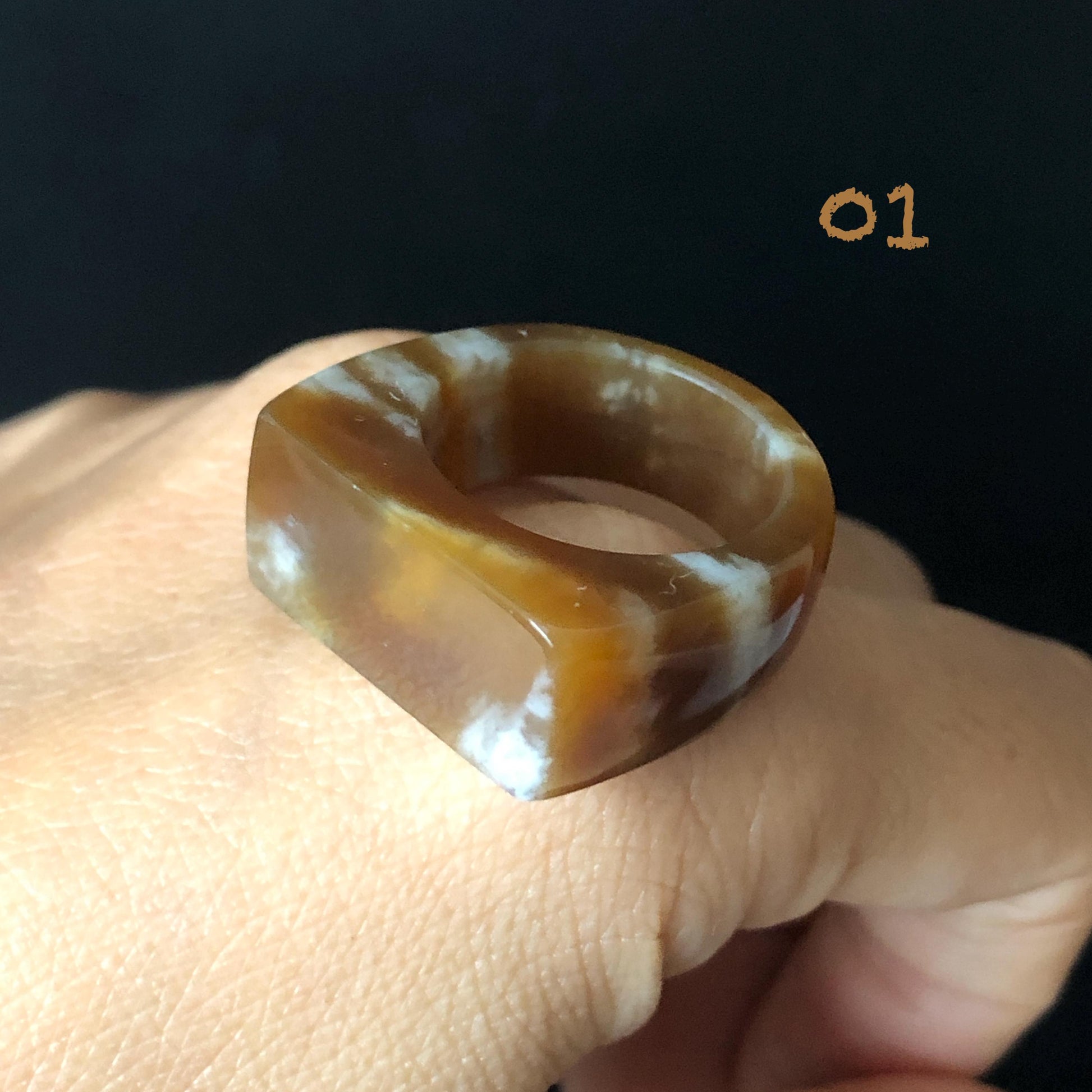 Nephrite Jade Chocolate Mocha Band Ring: Untreated White Jade & Brown Jade Women Statement Ring US 4.75-9.75 Thumb Ring Pinky Ring