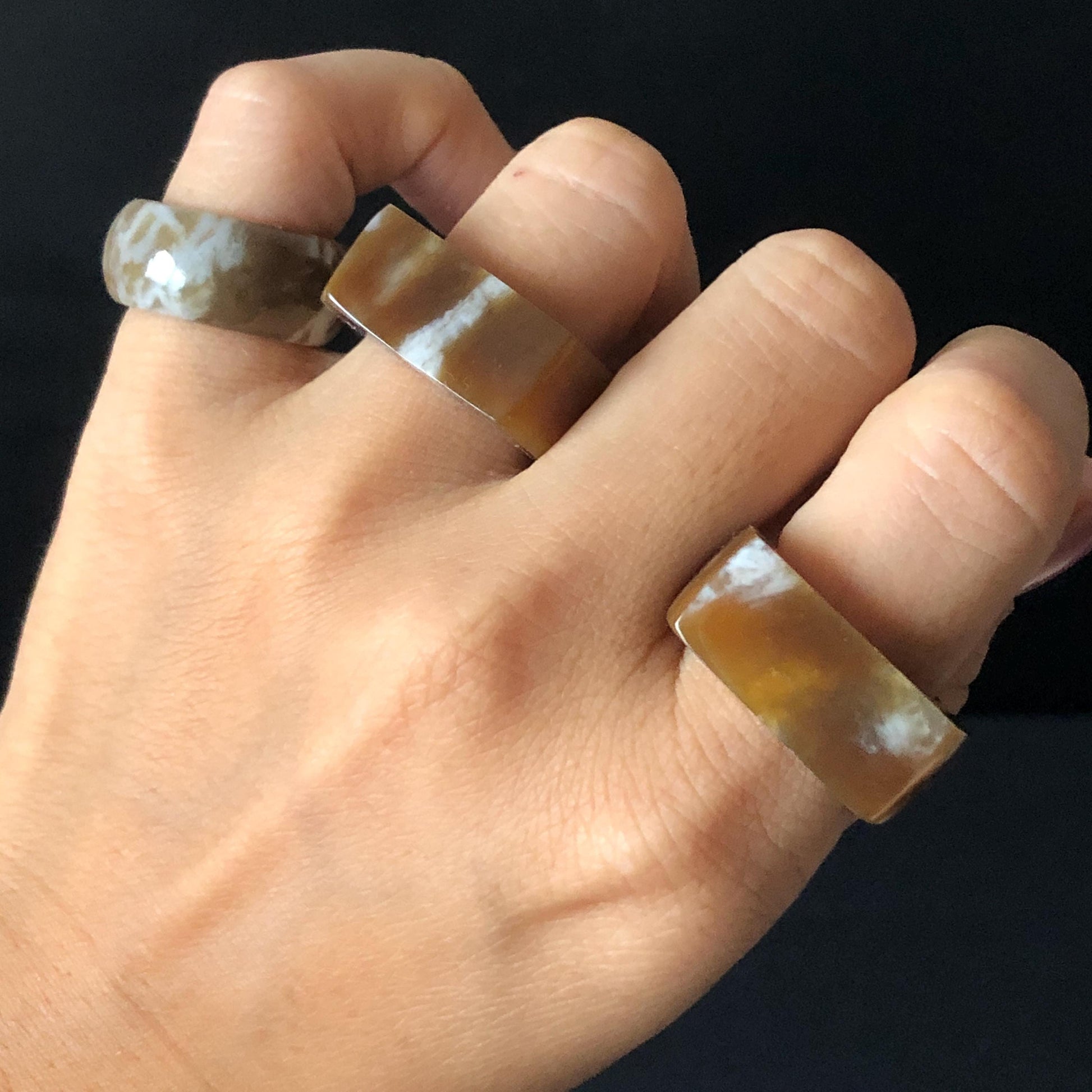 Natural Nephrite Jade Chocolate Mocha Collection Band Ring：Untreated White Jade & Brown Jade Women Statement Ring US 4.75-9.75 Thumb Ring Pinky Ring  gift for her untreated jade stackable ring cocktail ring for men square ring vintage ring chinese jade stone ring thumb ring ring for men vintage ring antique ring jade cocktail ring jade band ring