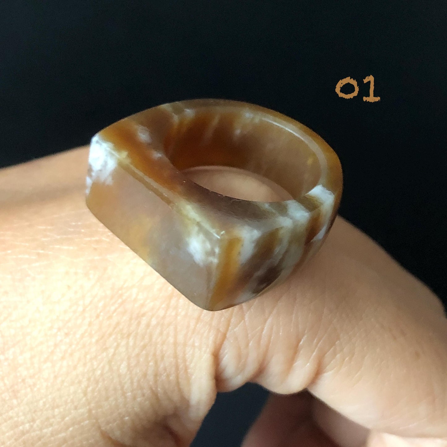 Nephrite Jade Chocolate Mocha Band Ring: Untreated White Jade & Brown Jade Women Statement Ring US 4.75-9.75 Thumb Ring Pinky Ring