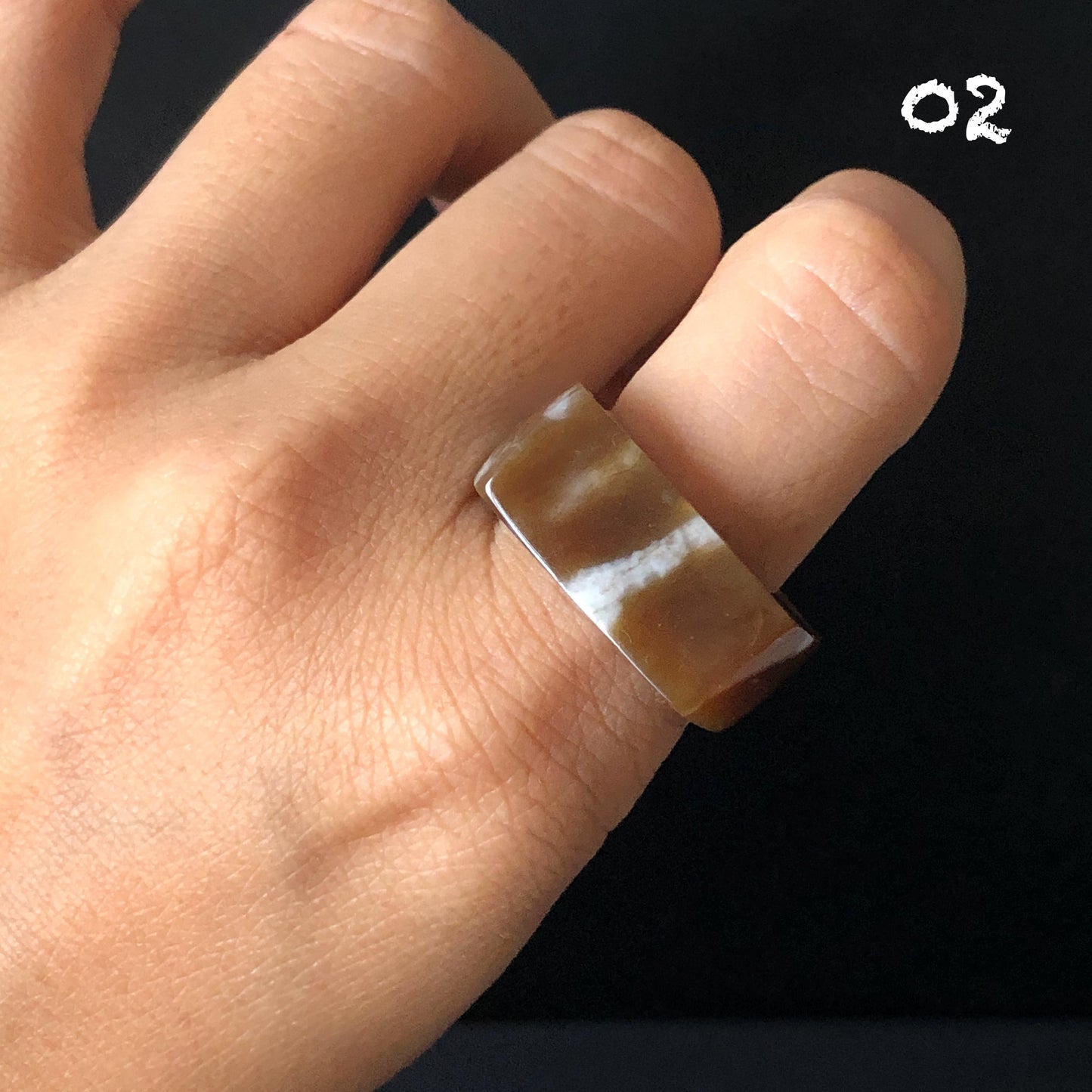 Nephrite Jade Chocolate Mocha Band Ring: Untreated White Jade & Brown Jade Women Statement Ring US 4.75-9.75 Thumb Ring Pinky Ring