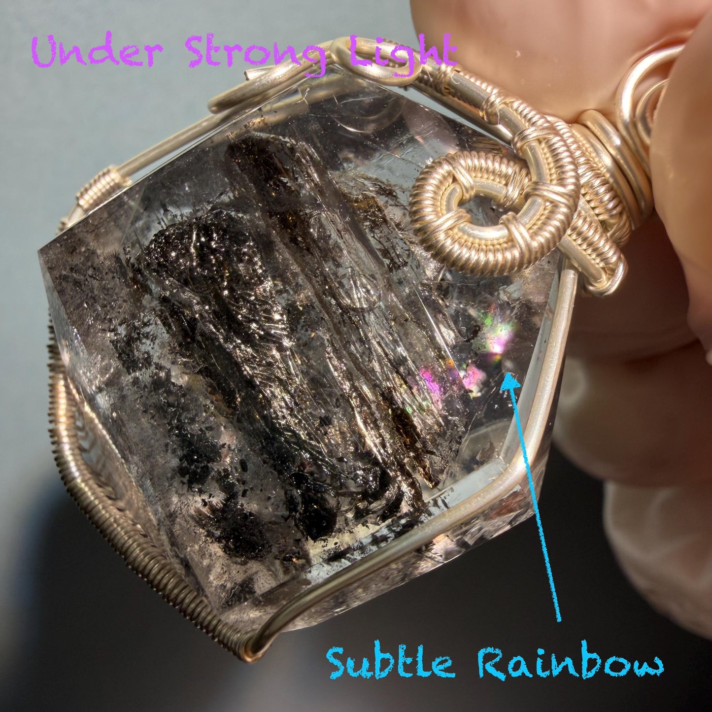 Polished Enhydro Quartz (Herkimer Diamond) Wire Wrapped Pendant Adjustable Necklace: Sand Waterfall! Moving Sand & 2 Big Clear Bubble Inclusion Crystal | Natural Gemstone Birthstone Gift for her  enhydro quartz sand water-fall pendant necklace choker gemstone charm stone pendant choker polished stone pendant crystal charm birthstone gift for her men necklace chakra crystal purify stone minerals specimen adjustable choker mica quartz mica flakes silver wire wrapped pendant