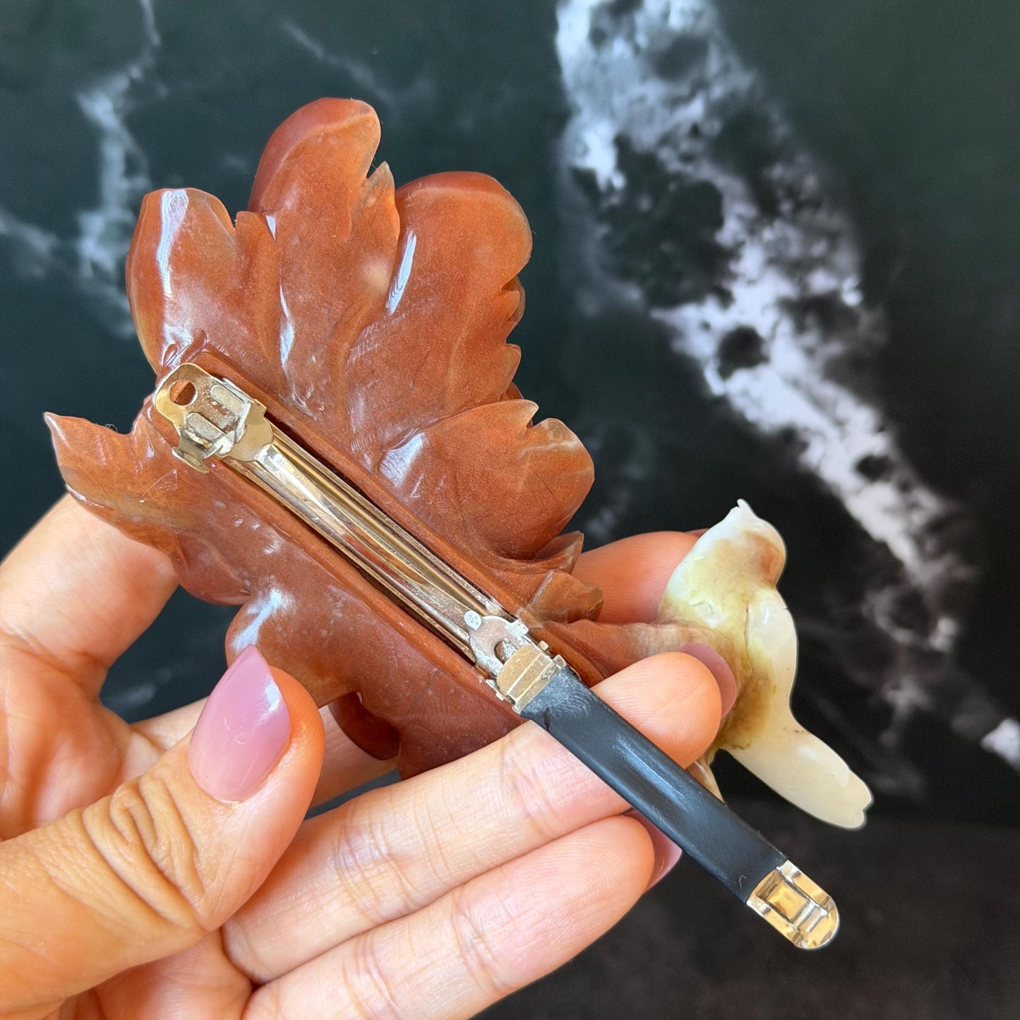 Xiu Jade Serpentine Hand Carved Bird & Red Peony Hair Clip: Certified Natural Rare-found Red Jade Flower Carving Vintage Hanfu Hair Jewelry  Gift for her Bridal Shower gift bridal hair clip wedding headpiece wedding hair jewelry bridal hair accessories red jade carving white jade hand engraved flower hair stick japanese hairpins korean hair stick chinese hair comb vintage hair pins antique hair fork hanfu hair pins certified untreated jade