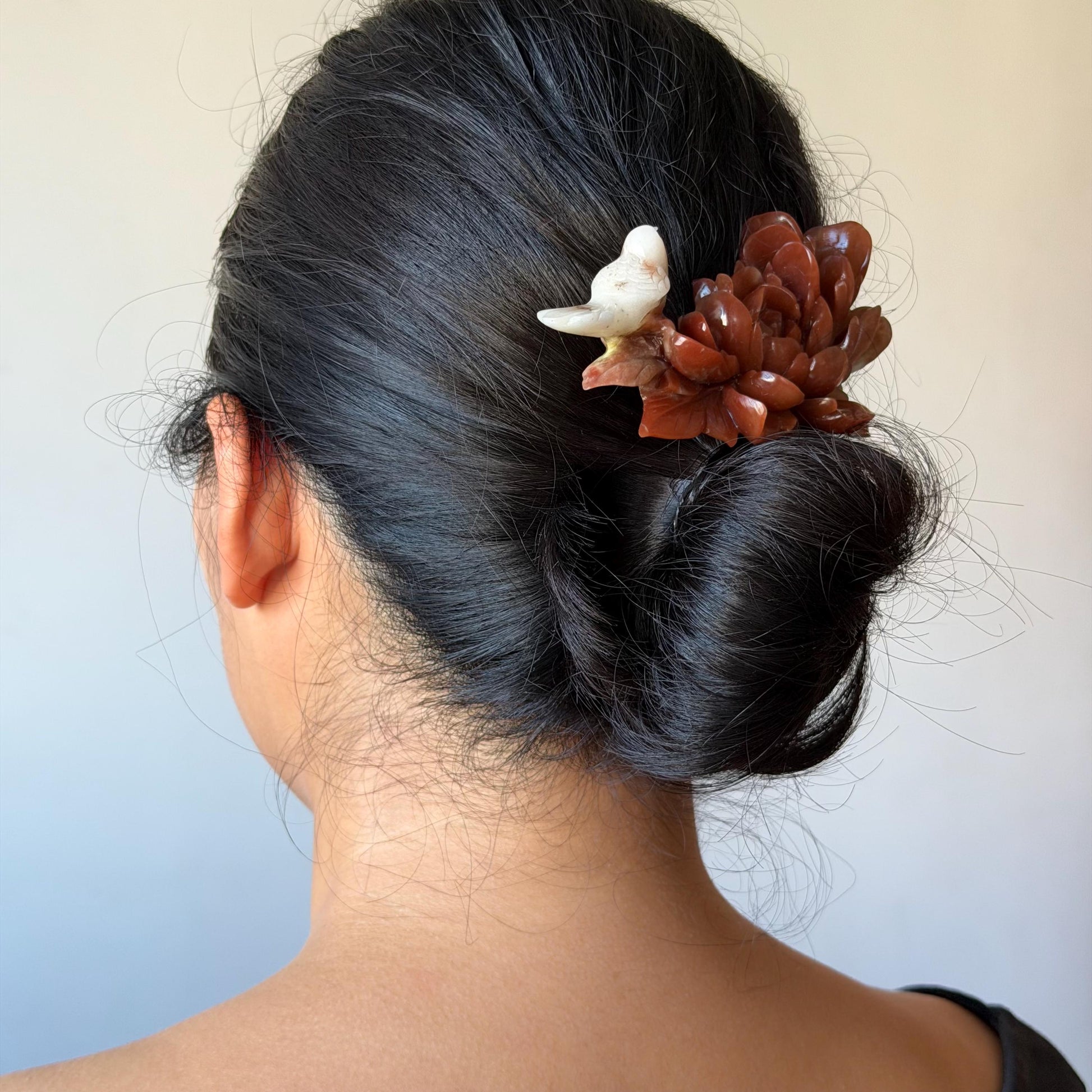 Xiu Jade Serpentine Hand Carved Bird & Red Peony Hair Clip: Certified Natural Rare-found Red Jade Flower Carving Vintage Hanfu Hair Jewelry  Gift for her Bridal Shower gift bridal hair clip wedding headpiece wedding hair jewelry bridal hair accessories red jade carving white jade hand engraved flower hair stick japanese hairpins korean hair stick chinese hair comb vintage hair pins antique hair fork hanfu hair pins certified untreated jade