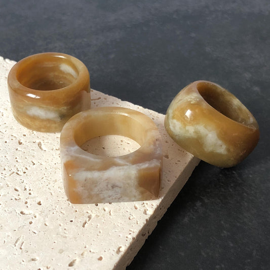 Natural Nephrite Jade Toffee Candy Wide Band Ring US 6.5-8.25：Untreated White and Brown Jade Women Statement Ring Thumb Ring  gift for her untreated jade stackable ring cocktail ring for men square ring vintage ring chinese jade stone ring thumb ring ring for men vintage ring antique ring jade cocktail ring jade band ring women statement ring toffee candy swirl pattern