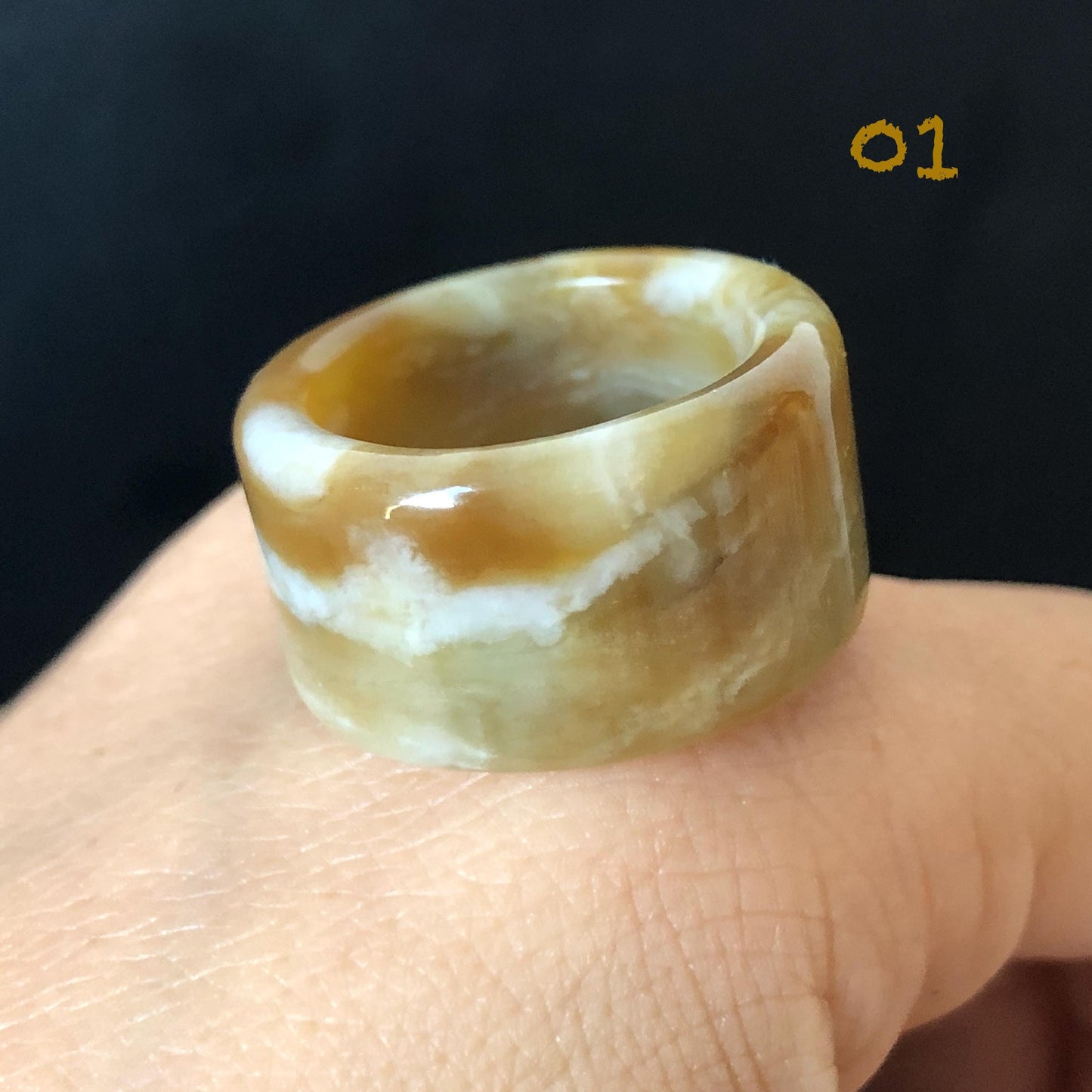 Natural Nephrite Jade Toffee Candy Wide Band Ring US 6.5-8.25：Untreated White and Brown Jade Women Statement Ring Thumb Ring  gift for her untreated jade stackable ring cocktail ring for men square ring vintage ring chinese jade stone ring thumb ring ring for men vintage ring antique ring jade cocktail ring jade band ring women statement ring toffee candy swirl pattern
