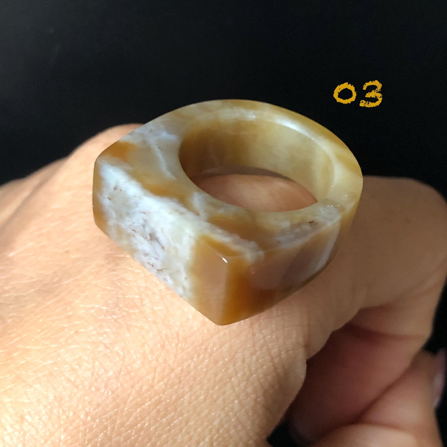 Natural Nephrite Jade Toffee Candy Wide Band Ring US 6.5-8.25：Untreated White and Brown Jade Women Statement Ring Thumb Ring  gift for her untreated jade stackable ring cocktail ring for men square ring vintage ring chinese jade stone ring thumb ring ring for men vintage ring antique ring jade cocktail ring jade band ring women statement ring toffee candy swirl pattern