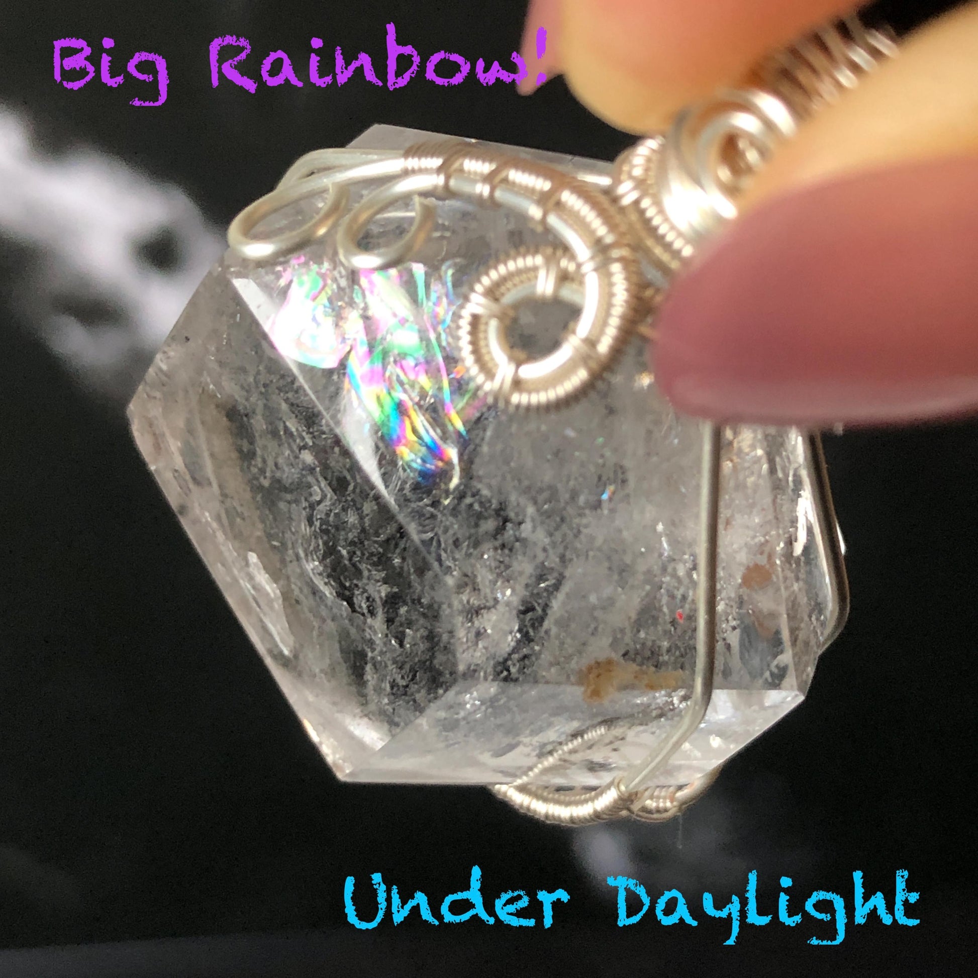 Polished Rainbow Enhydro Quartz (Herkimer Diamond) Wire Wrapped Pendant Adjustable Necklace: Sand Waterfall! Moving Sand & Water Bubble Inclusion Crystal | Natural Gemstone Birthstone Gift for her  enhydro quartz sand water-fall pendant necklace choker gemstone charm stone pendant choker polished stone pendant crystal charm birthstone gift for her men necklace chakra crystal purify stone minerals specimen adjustable choker mica quartz mica flakes silver wire wrapped pendant