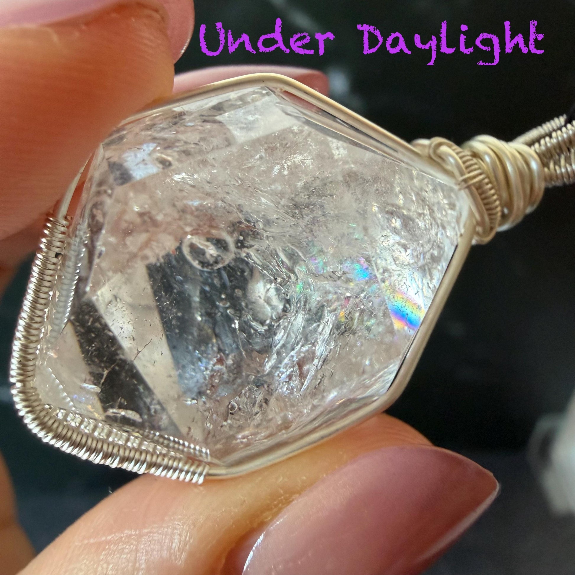 Polished Rainbow Enhydro Quartz (Herkimer Diamond) Wire Wrapped Pendant Adjustable Necklace: Moving Clear Bubble Inclusion Crystal | Natural Gemstone Birthstone Gift for her enhydro quartz sand water-fall pendant necklace choker gemstone charm stone pendant choker polished stone pendant crystal charm birthstone gift for her men necklace chakra crystal purify stone minerals specimen adjustable choker mica quartz mica flakes silver wire wrapped pendant