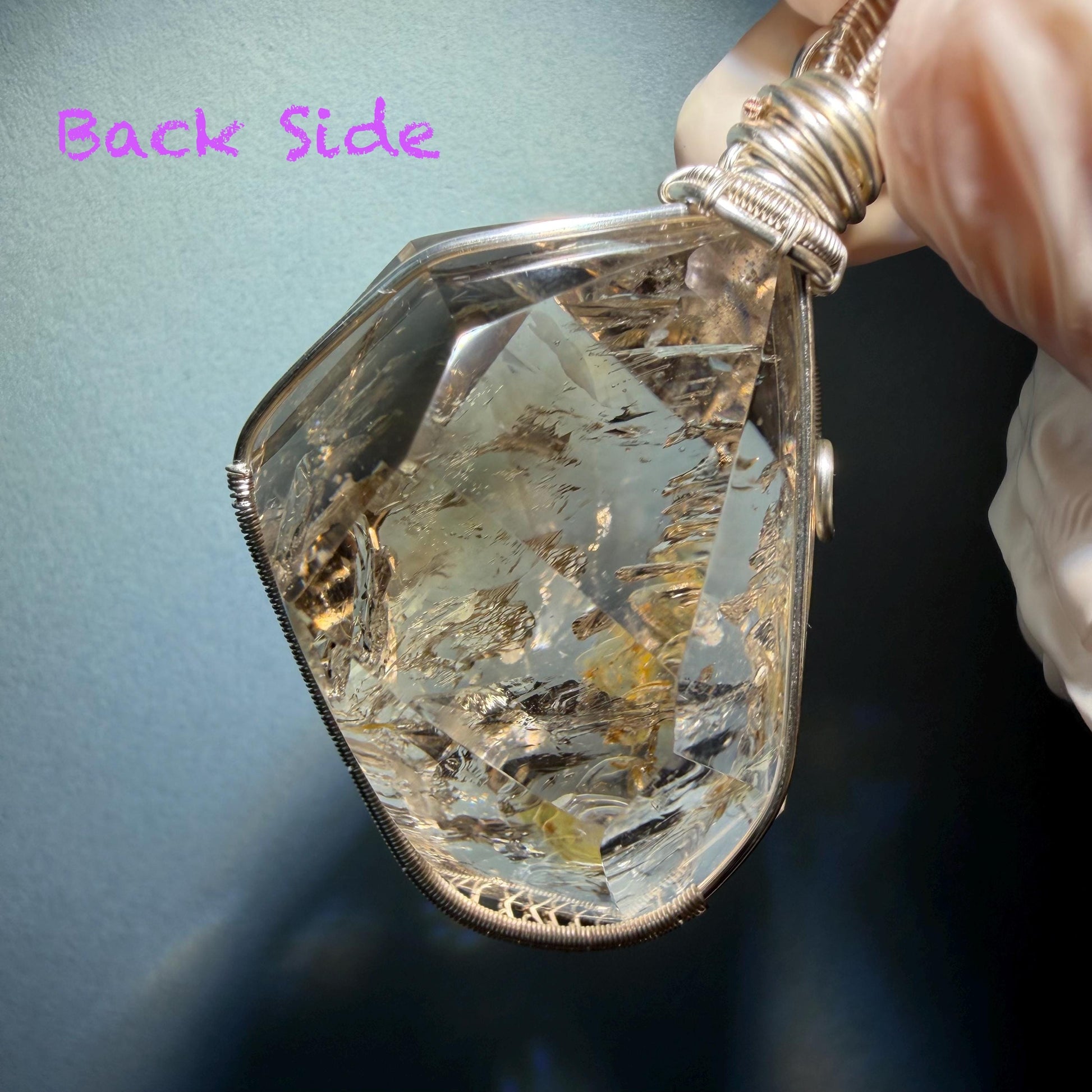 Polished Smoky Enhydro Quartz (Herkimer Diamond) Wrapped Wire Pendant Adjustable Necklace: Rare Moving Yellow Sand & Bubble Inclusion Crystal | Natural Gemstone Birthstone Gift for her enhydro quartz sand water-fall pendant necklace choker gemstone charm stone pendant choker polished stone pendant crystal charm birthstone gift men necklace chakra crystal purify stone minerals specimen adjustable choker mica quartz mica flakes silver wire wrapped pendant yellow hematoid