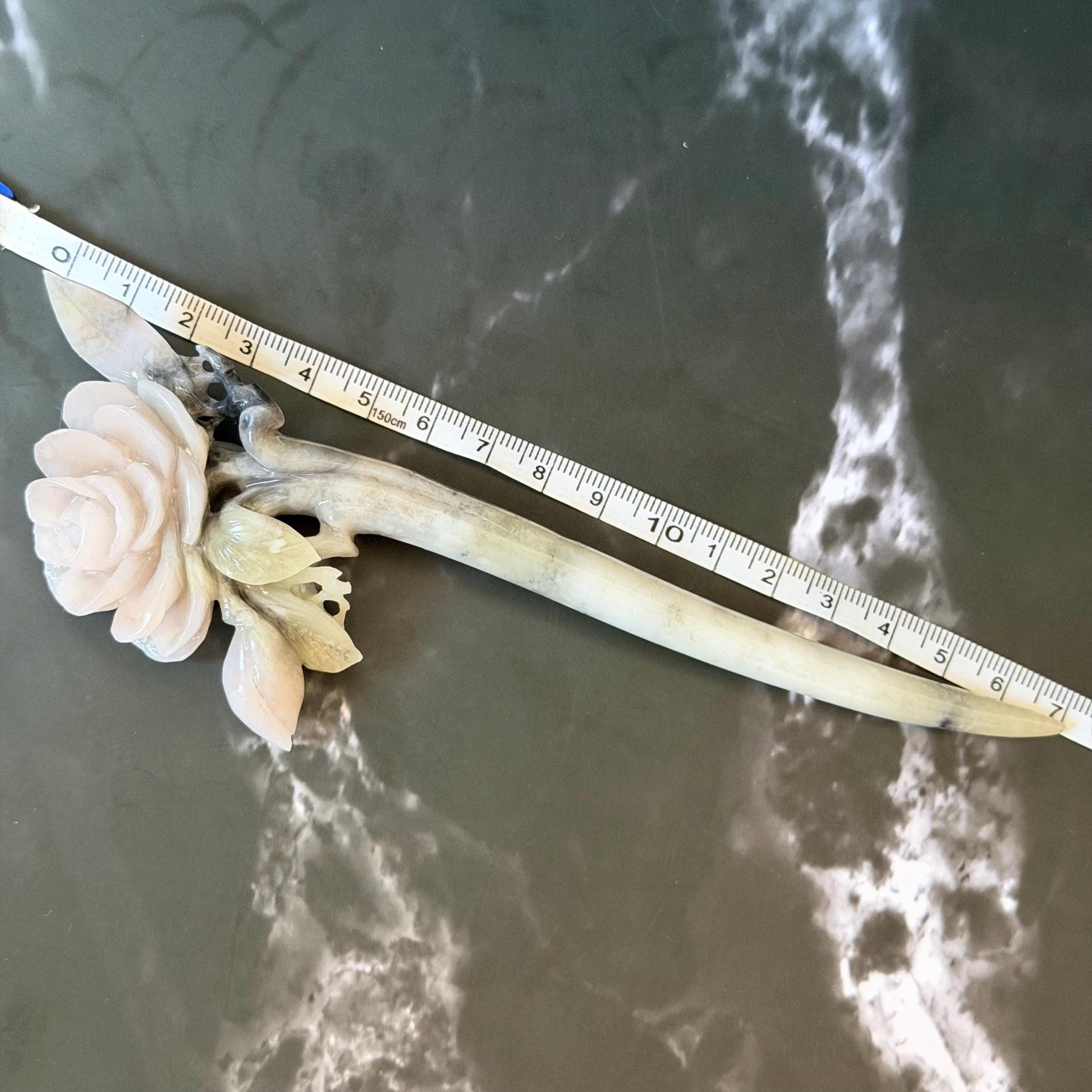 Xiu Jade Serpentine Hand Carved Pink Camellia Flower Hair Pin:  Natural Pink & Green Jade Handcrafted Hair Stick | Asian Vintage Hair Fork | Gift for her hand engraved peony carving flower carving pink jade green jade carving chinese hair fork japanese hair stick korean hair pin vintage hair comb bridal hair clip wedding headpiece bridal shower gift hairpins 3D carving natural untreated jade engagement hair jewelry handcrafted jade antique jade hair stick