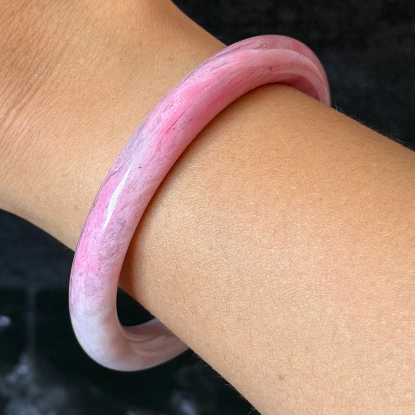 55.8mm Premium Natural Rhodonite Stone Bangle: Sweet Strawberry Cotton Candy Pink Crystal Bracelet, Healing Stone for Heart Chakra rhodonite crystal bracelet rhodonite stone bracelet healing crystal heart chakra crystal for meditation love stone love crystal pink crystal pink stone bangle rock bangle rock bracelet birthstone bracelet meditation stone gift for her