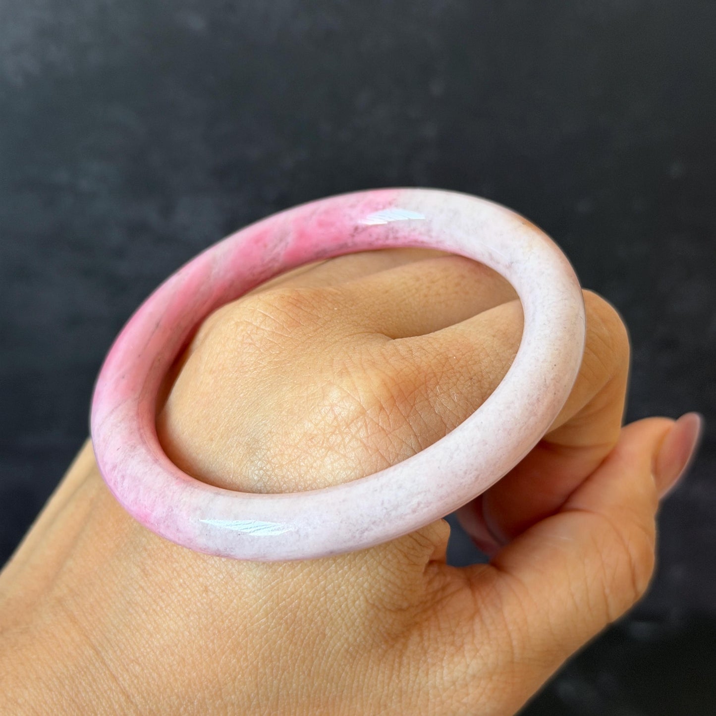 55.8mm Premium Natural Rhodonite Stone Bangle: Sweet Strawberry Cotton Candy Pink Crystal Bracelet, Healing Stone for Heart Chakra rhodonite crystal bracelet rhodonite stone bracelet healing crystal heart chakra crystal for meditation love stone love crystal pink crystal pink stone bangle rock bangle rock bracelet birthstone bracelet meditation stone gift for her