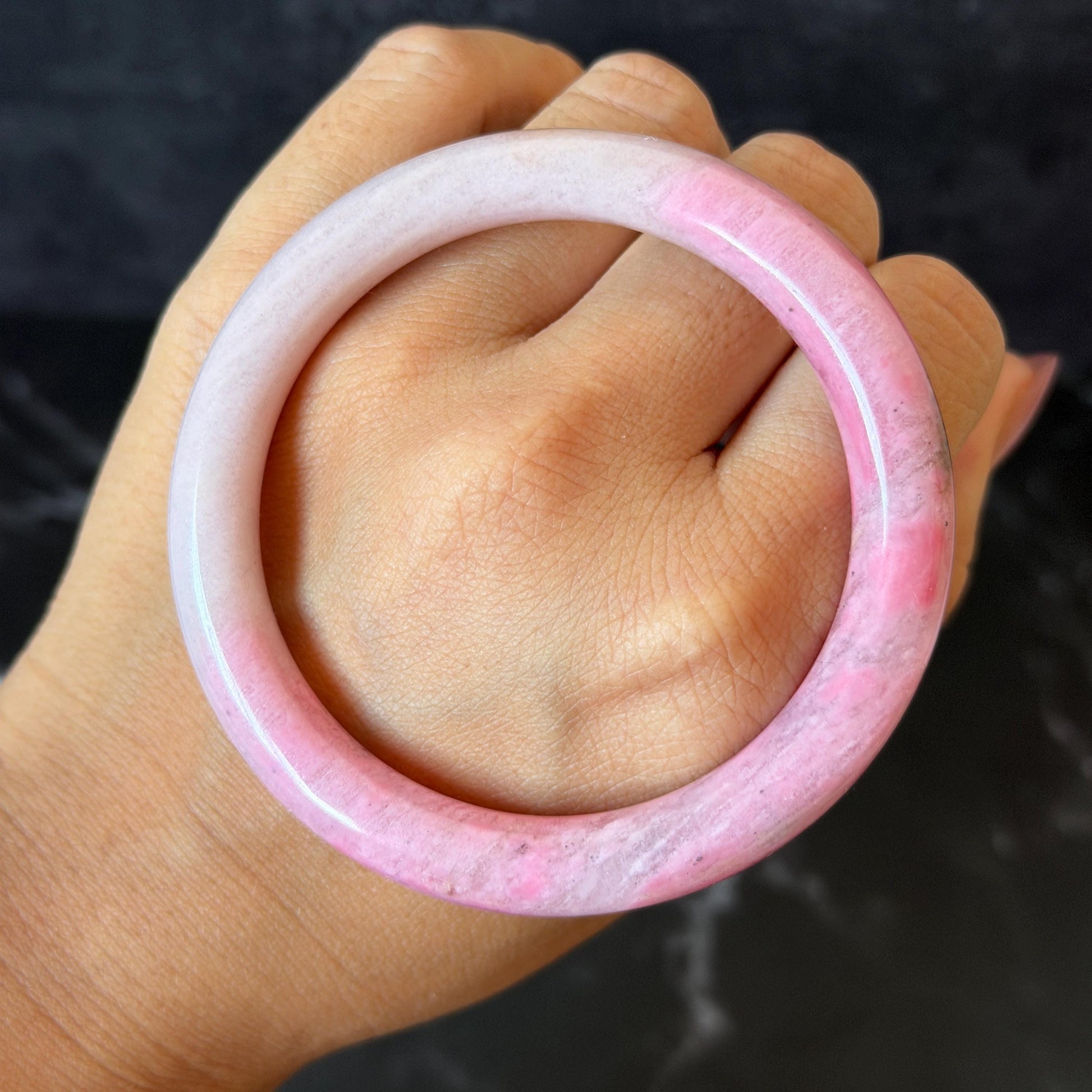 55.8mm Premium Natural Rhodonite Stone Bangle: Sweet Strawberry Cotton Candy Pink Crystal Bracelet, Healing Stone for Heart Chakra rhodonite crystal bracelet rhodonite stone bracelet healing crystal heart chakra crystal for meditation love stone love crystal pink crystal pink stone bangle rock bangle rock bracelet birthstone bracelet meditation stone gift for her