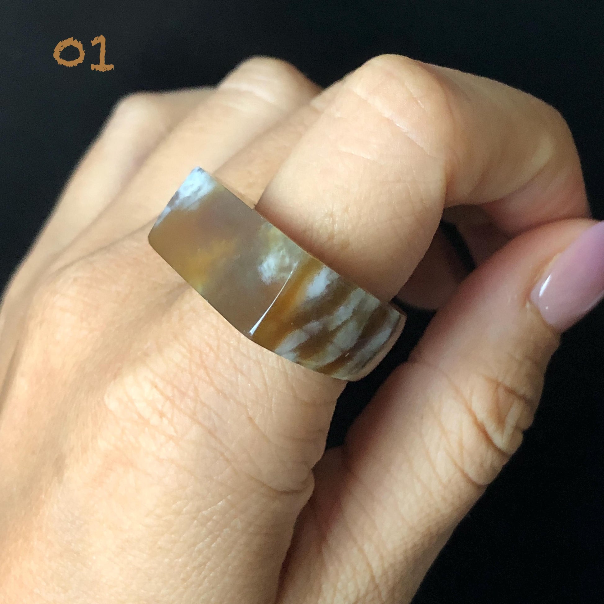 Nephrite Jade Chocolate Mocha Band Ring: Untreated White Jade & Brown Jade Women Statement Ring US 4.75-9.75 Thumb Ring Pinky Ring