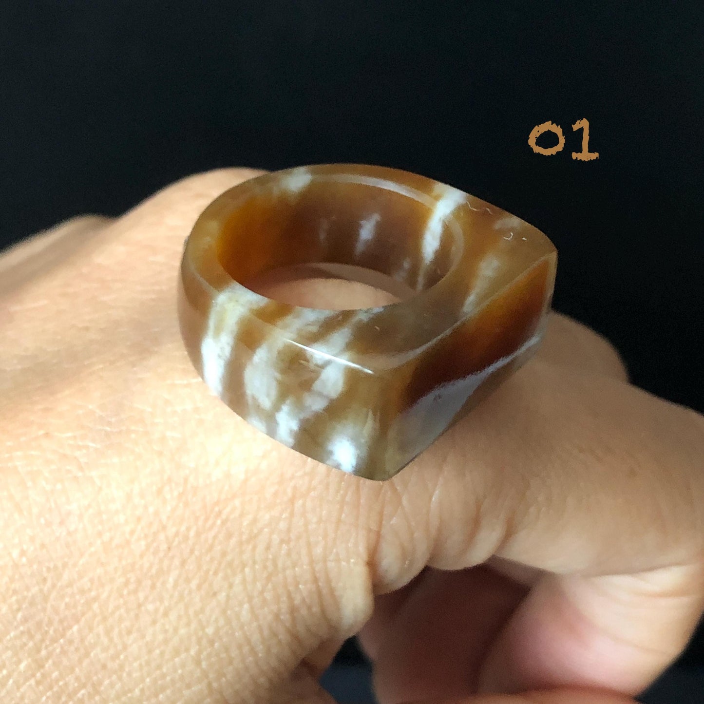 Nephrite Jade Chocolate Mocha Band Ring: Untreated White Jade & Brown Jade Women Statement Ring US 4.75-9.75 Thumb Ring Pinky Ring