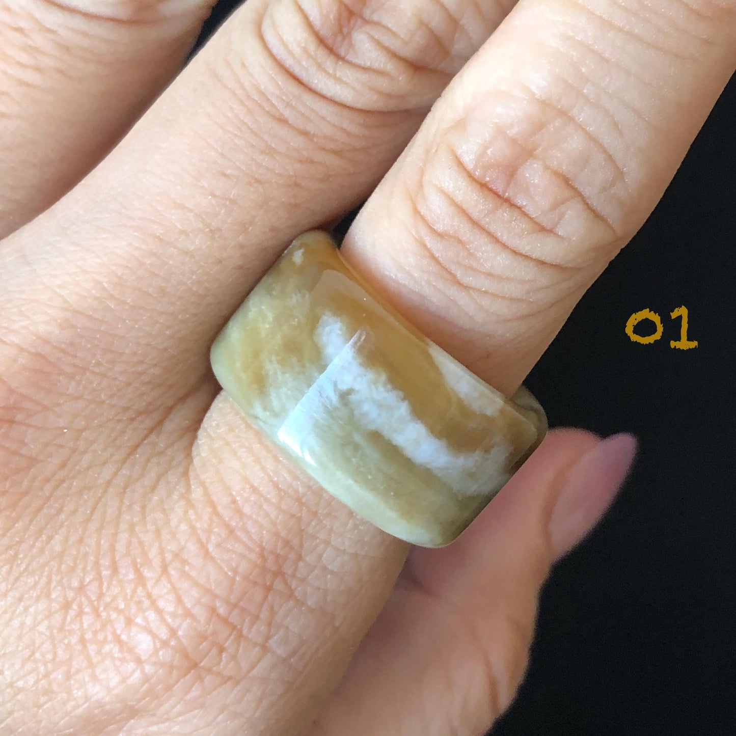 Natural Nephrite Jade Toffee Candy Wide Band Ring US 6.5-8.25：Untreated White and Brown Jade Women Statement Ring Thumb Ring  gift for her untreated jade stackable ring cocktail ring for men square ring vintage ring chinese jade stone ring thumb ring ring for men vintage ring antique ring jade cocktail ring jade band ring women statement ring toffee candy swirl pattern