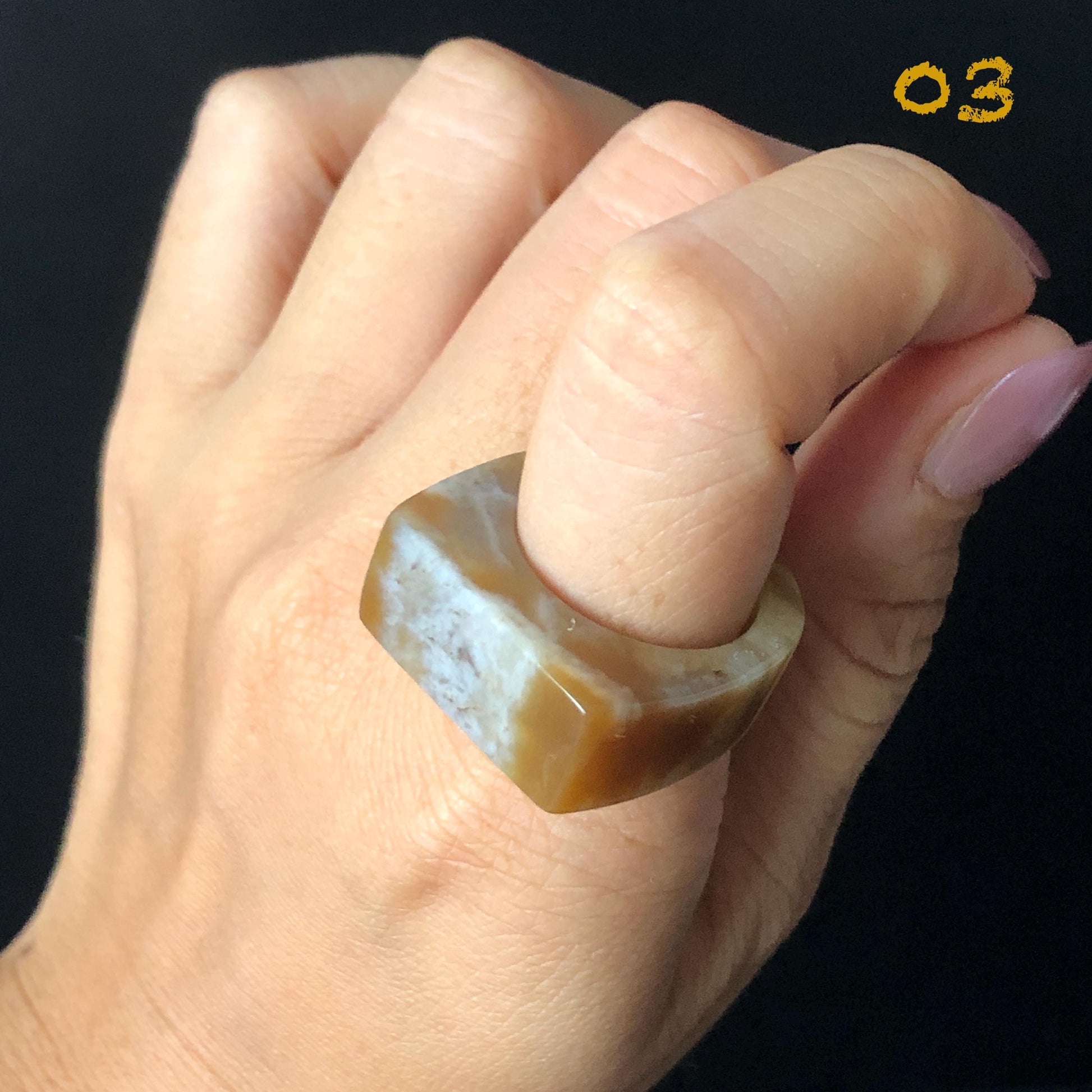 Nephrite Jade Toffee Candy Wide Band Ring US 6.5-8.25: Untreated Natural White Brown Jade Women Statement Ring Thumb Ring
