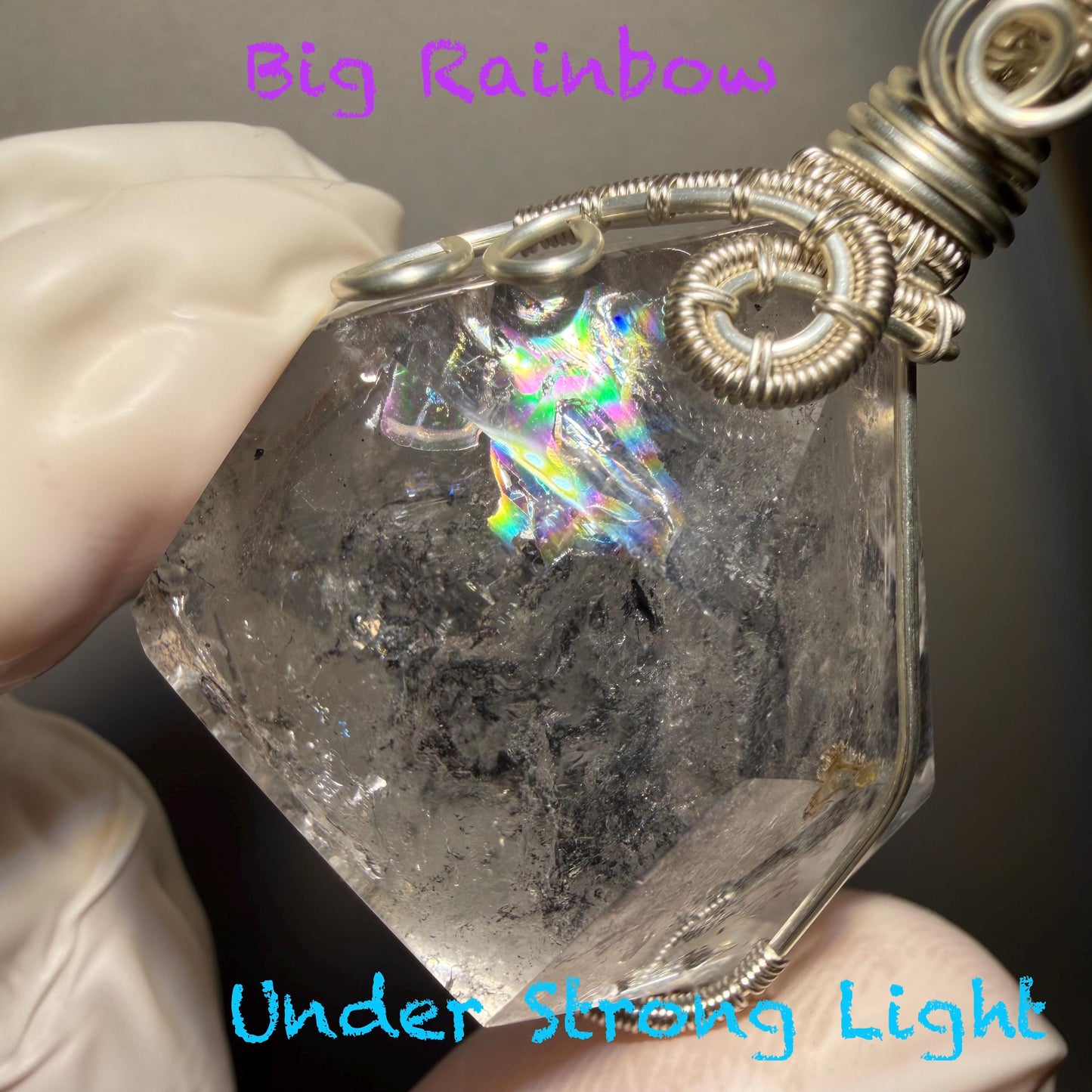 Polished Rainbow Enhydro Quartz (Herkimer Diamond) Wire Wrapped Pendant Adjustable Necklace: Sand Waterfall! Moving Sand & Water Bubble Inclusion Crystal | Natural Gemstone Birthstone Gift for her  enhydro quartz sand water-fall pendant necklace choker gemstone charm stone pendant choker polished stone pendant crystal charm birthstone gift for her men necklace chakra crystal purify stone minerals specimen adjustable choker mica quartz mica flakes silver wire wrapped pendant