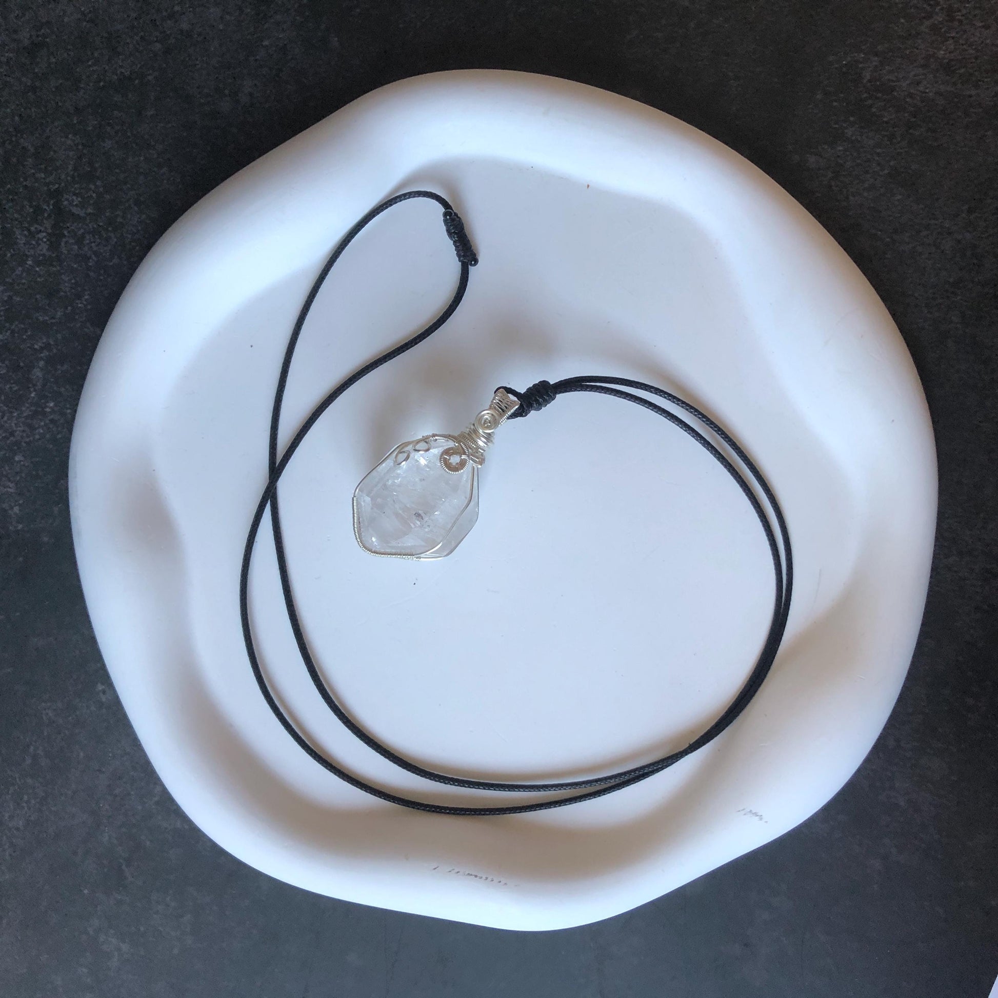 Polished Rainbow Enhydro Quartz (Herkimer Diamond) Wire Wrapped Pendant Adjustable Necklace: Moving Clear Bubble Inclusion Crystal | Natural Gemstone Birthstone Gift for her enhydro quartz sand water-fall pendant necklace choker gemstone charm stone pendant choker polished stone pendant crystal charm birthstone gift for her men necklace chakra crystal purify stone minerals specimen adjustable choker mica quartz mica flakes silver wire wrapped pendant