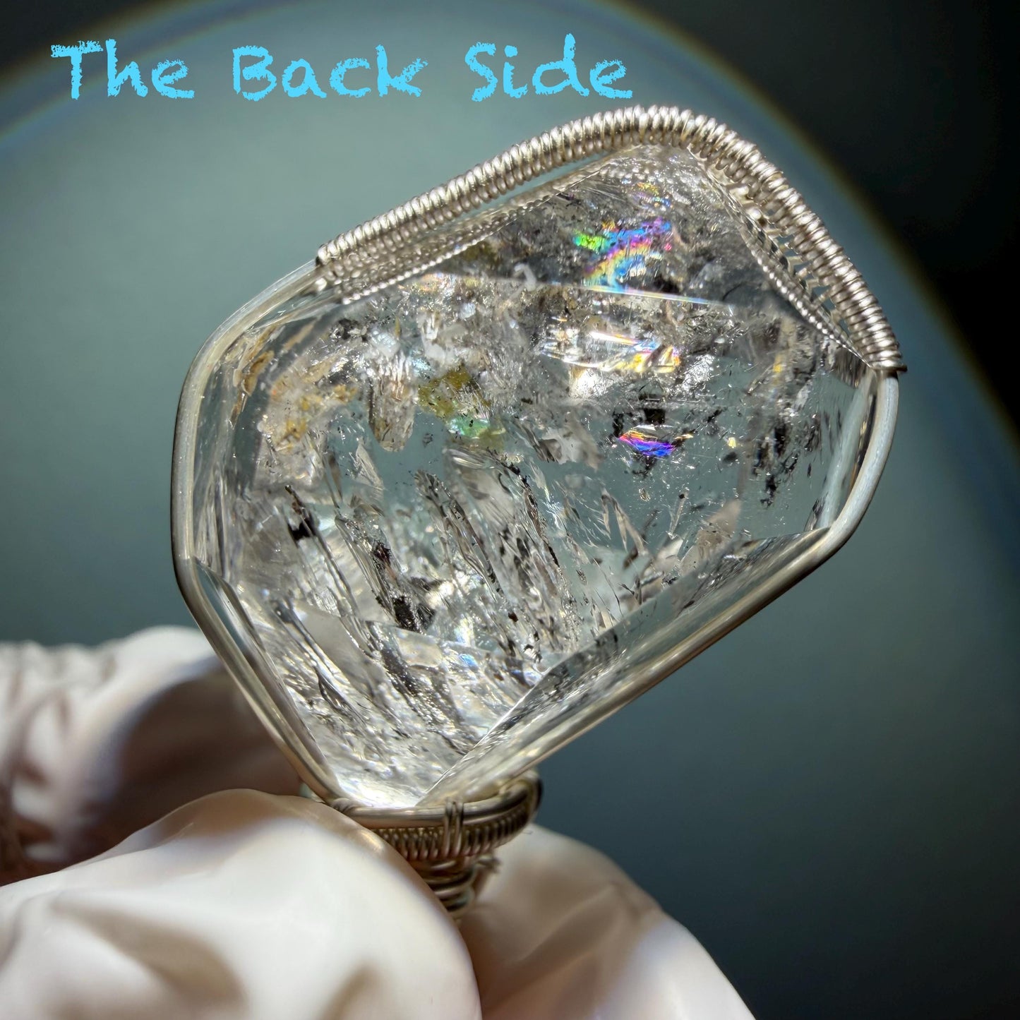 Polished Rainbow Enhydro Quartz (Herkimer Diamond) Wire Wrapped Pendant Adjustable Necklace: 2 Moving Black Bubble Inclusion Crystal | Natural Gemstone Birthstone Gift for her enhydro quartz sand water-fall pendant necklace choker gemstone charm stone pendant choker polished stone pendant crystal charm birthstone gift for her men necklace chakra crystal purify stone minerals specimen adjustable choker mica quartz mica flakes silver wire wrapped pendant