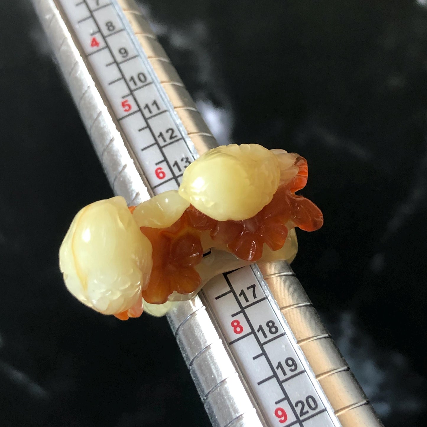 Natural Xiu Jade Serpentine Hand Carved Love Birds Ring 17.7mm (US 7.25): Bi-colour Caramel Brown White Jade 3D stone carving Statement Ring Band Ring gift for her brown jade carving white jade bi colour jade bird carving hand engraved statement ring flower carving hand carved flower natural untreated jade handcrafted jade ring 3D carving Stone carving Gemstone Carving Bird Lover gift jade cocktail ring jade band ring valentine gift anniversary gift wedding gift engagement gift