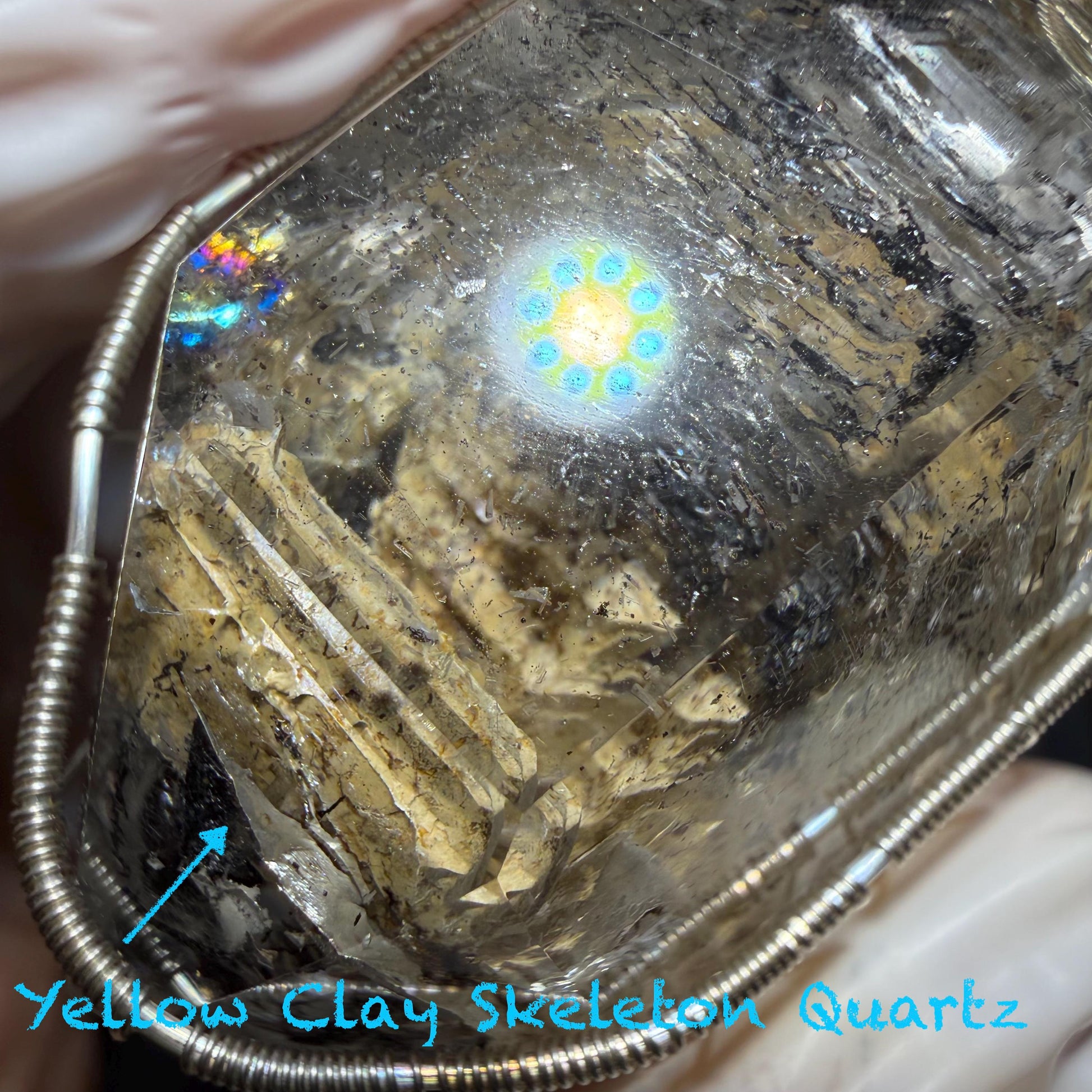 Polished Enhydro Skeleton Quartz (Herkimer Diamond) Wire Wrapped Pendant Adjustable Necklace: Moving White Sand, Black Sand, Black Mica, Black Bubble Inclusion Crystal | Natural Gemstone Birthstone enhydro quartz sand water-fall  choker gemstone charm stone pendant choker polished stone pendant crystal charm birthstone men necklace chakra crystal purify stone minerals specimen adjustable choker mica quartz mica flakes silver wire wrapped pendant yellow clay skeleton crystal Elestial Quartz