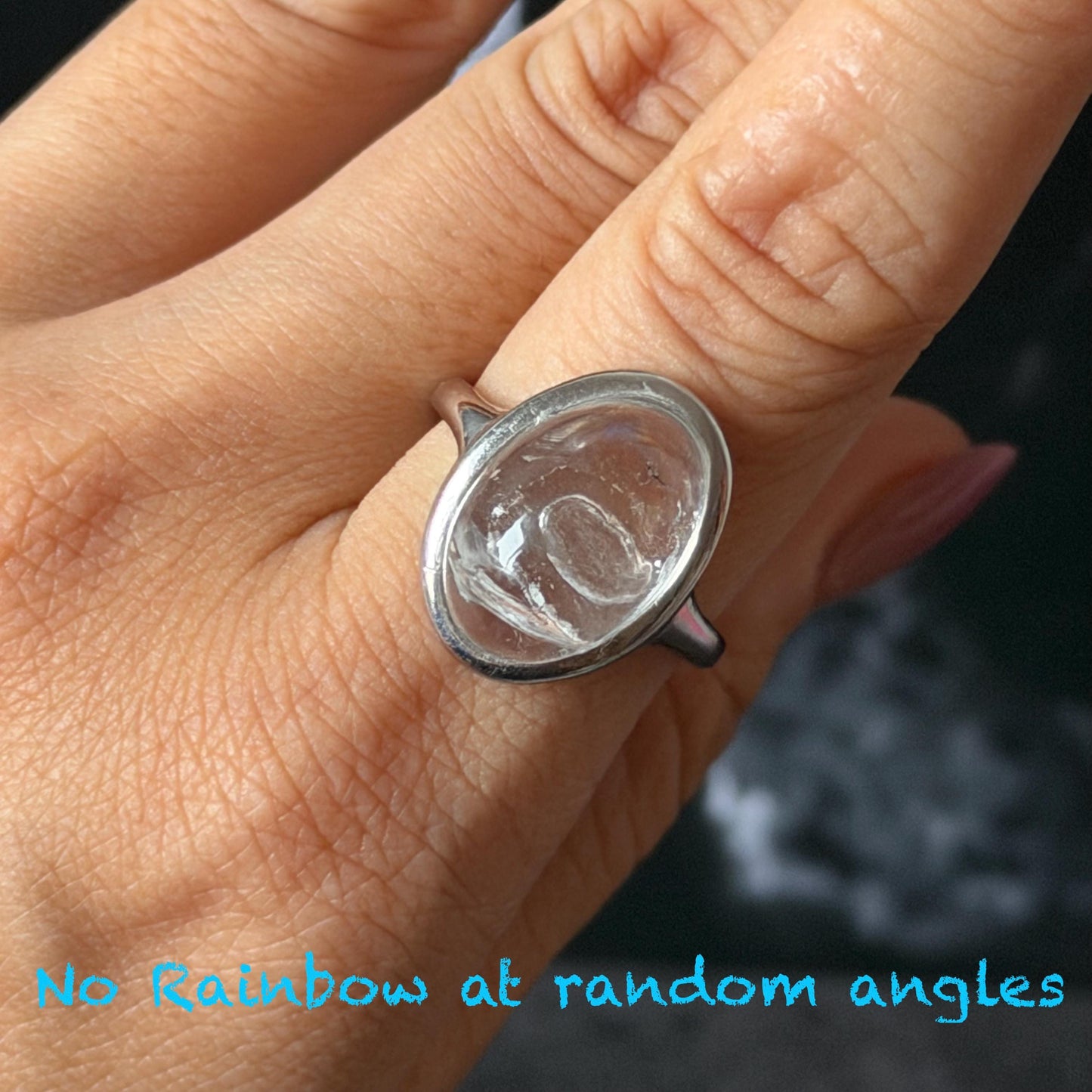 Rare-find! Polished Enhydro Quartz (Herkimer Diamond) S925 Silver Adjustable Ring: Rainbow! Moving White Sand & Big Clear Bubble Statement Ring for Women ring crystal band ring crystal cocktail ring crystal stackable ring 7 chakra crystal ring meditation crystal healing stone birthstone silver ring ring for men rainbow quartz