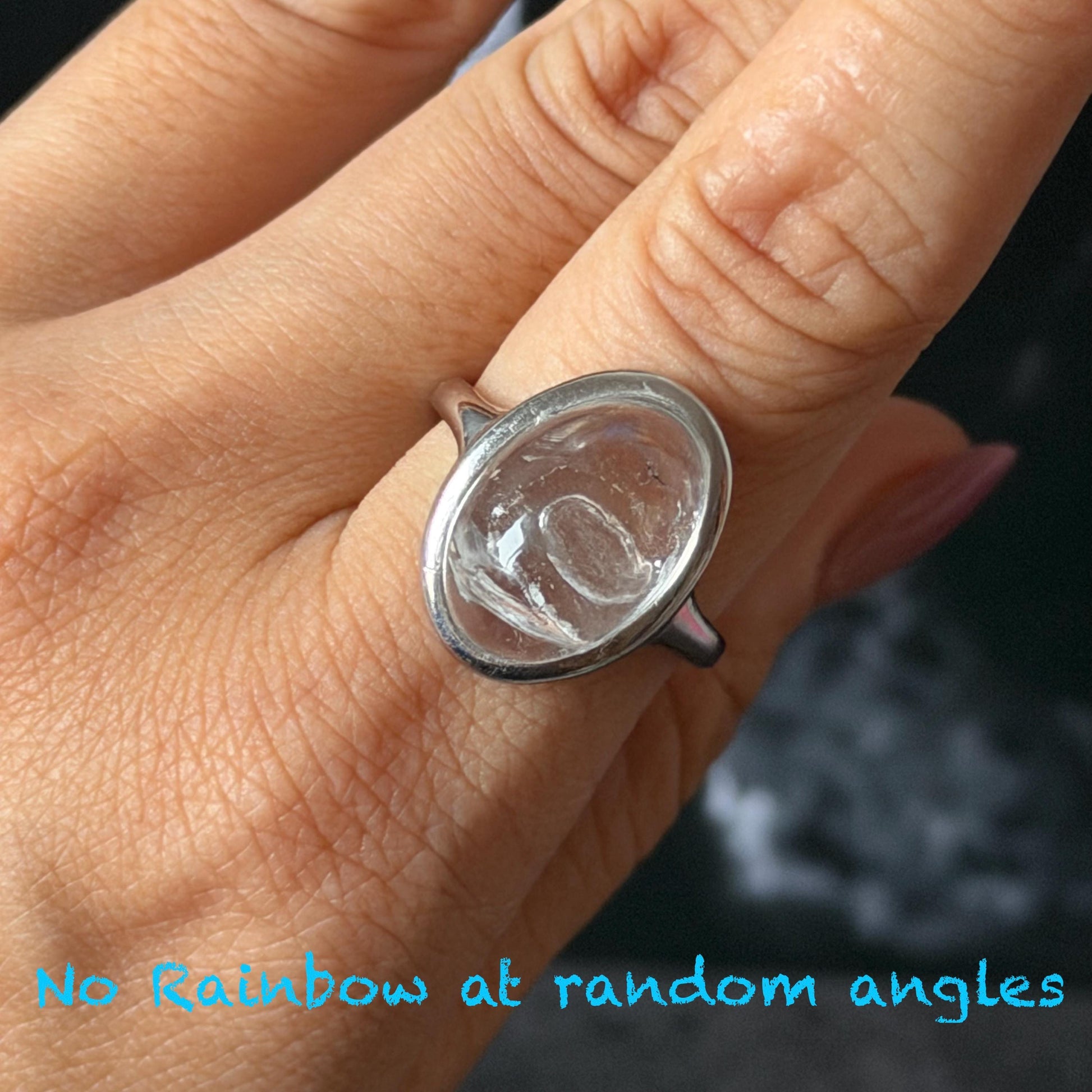 Rare-find! Polished Enhydro Quartz (Herkimer Diamond) S925 Silver Adjustable Ring: Rainbow! Moving White Sand & Big Clear Bubble Statement Ring for Women ring crystal band ring crystal cocktail ring crystal stackable ring 7 chakra crystal ring meditation crystal healing stone birthstone silver ring ring for men rainbow quartz