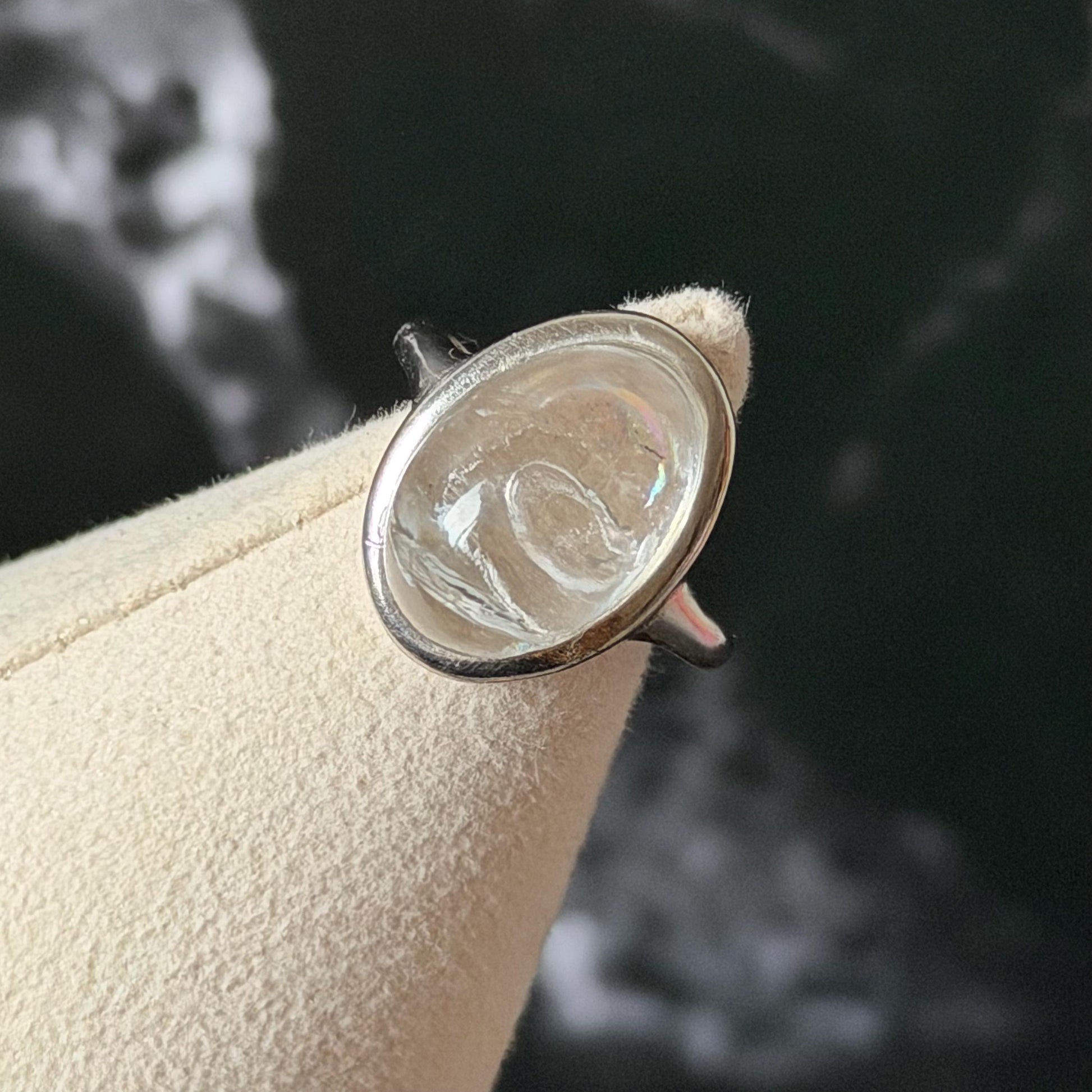 Rare-find! Polished Enhydro Quartz (Herkimer Diamond) S925 Silver Adjustable Ring: Rainbow! Moving White Sand & Big Clear Bubble Statement Ring for Women ring crystal band ring crystal cocktail ring crystal stackable ring 7 chakra crystal ring meditation crystal healing stone birthstone silver ring ring for men rainbow quartz