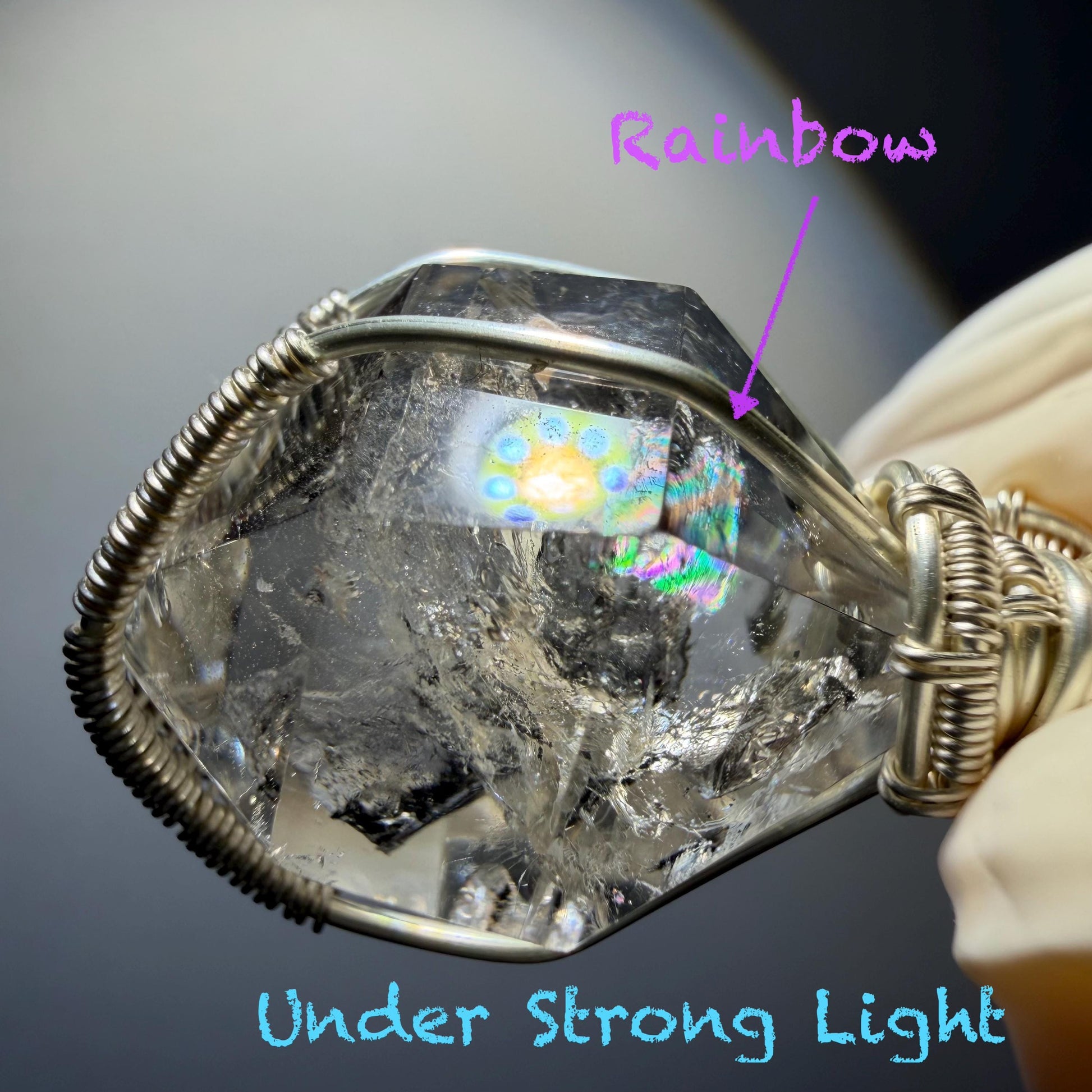 Rare Polished Enhydro Quartz (Herkimer Diamond) Wire Wrapped Pendant Adjustable Necklace | Moving Sand & Clear Bubble Inclusion Crystal | Natural Gemstone Birthstone Gift for her  enhydro quartz sand water-fall pendant necklace choker gemstone charm stone pendant choker polished stone pendant crystal charm birthstone gift for her men necklace chakra crystal purify stone minerals specimen adjustable choker mica quartz mica flakes silver wire wrapped pendant