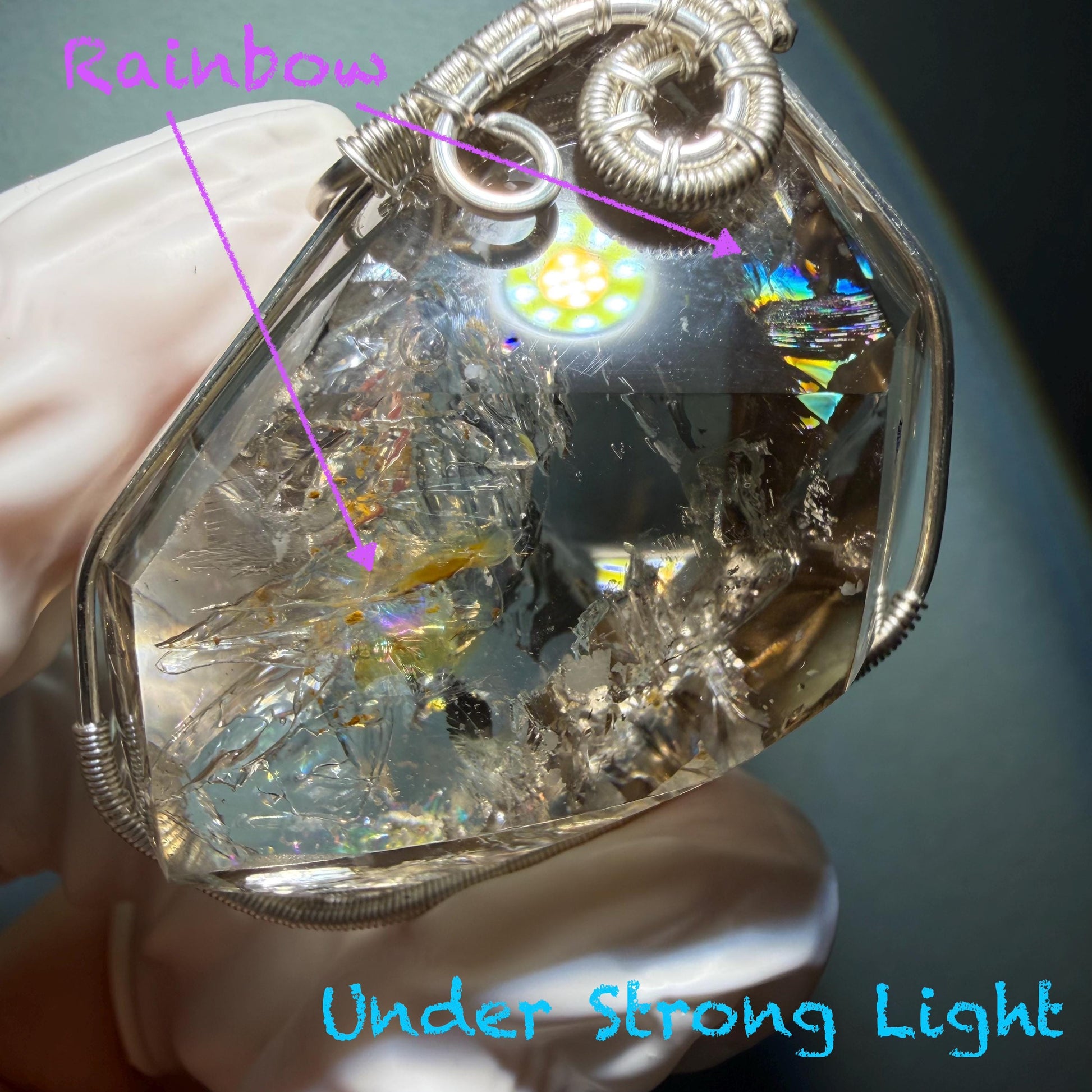 Polished Smoky Enhydro Quartz (Herkimer Diamond) Wrapped Wire Pendant Adjustable Necklace: Rare Moving Yellow Sand & Bubble Inclusion Crystal | Natural Gemstone Birthstone Gift for her enhydro quartz sand water-fall pendant necklace choker gemstone charm stone pendant choker polished stone pendant crystal charm birthstone gift men necklace chakra crystal purify stone minerals specimen adjustable choker mica quartz mica flakes silver wire wrapped pendant yellow hematoid