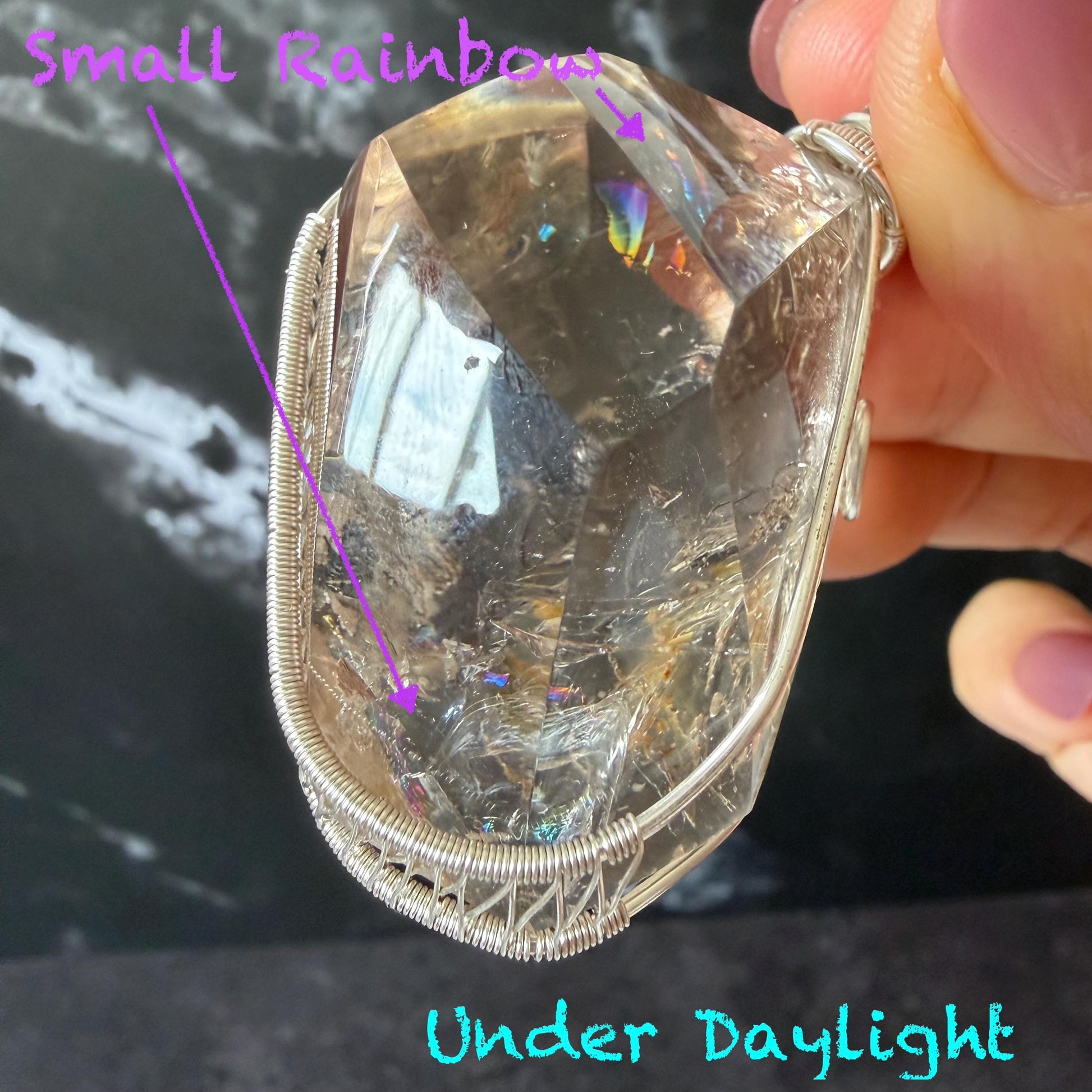 Polished Smoky Enhydro Quartz (Herkimer Diamond) Wrapped Wire Pendant Adjustable Necklace: Rare Moving Yellow Sand & Bubble Inclusion Crystal | Natural Gemstone Birthstone Gift for her enhydro quartz sand water-fall pendant necklace choker gemstone charm stone pendant choker polished stone pendant crystal charm birthstone gift men necklace chakra crystal purify stone minerals specimen adjustable choker mica quartz mica flakes silver wire wrapped pendant yellow hematoid