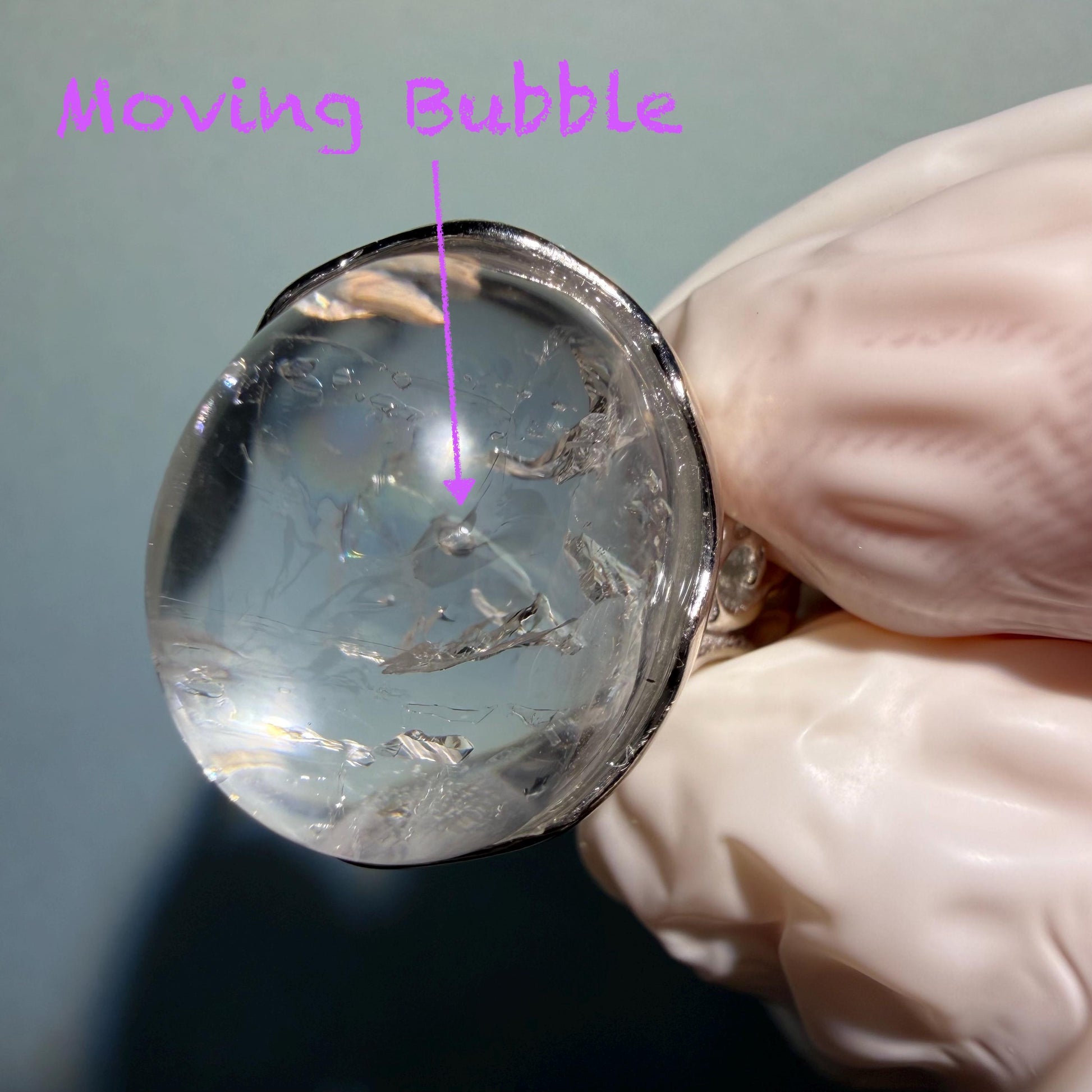 Polished Enhydro Quartz (Herkimer Diamond) S925 Silver Adjustable Ring: Rainbow! Moving Bubble Inclusion Crystal Statement Ring for Women crystal band ring crystal cocktail ring crystal stackable ring 7 chakra crystal ring meditation crystal healing stone birthstone silver ring ring for men rainbow quartz bubble inclusion quartz inclusion crystal