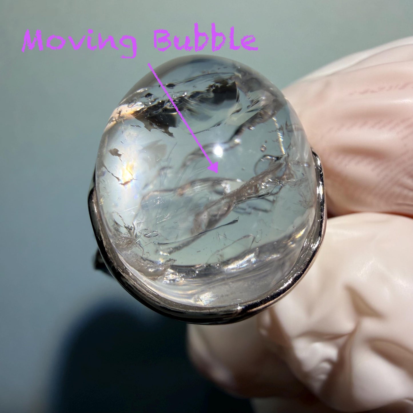 Polished Enhydro Quartz (Herkimer Diamond) S925 Silver Adjustable Ring: Rainbow! Moving Bubble Inclusion Crystal Statement Ring for Women crystal band ring crystal cocktail ring crystal stackable ring 7 chakra crystal ring meditation crystal healing stone birthstone silver ring ring for men rainbow quartz bubble inclusion quartz inclusion crystal