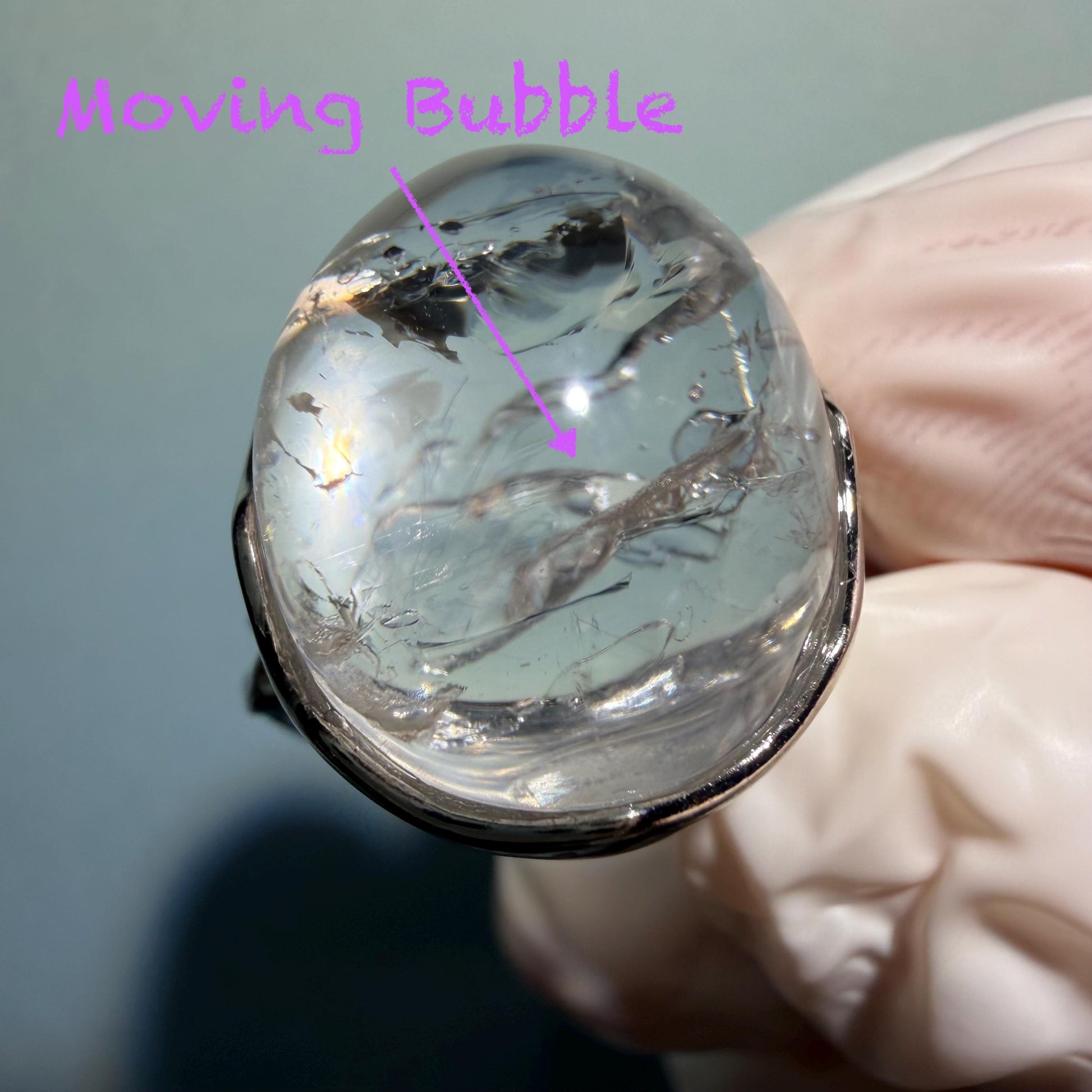 Polished Enhydro Quartz (Herkimer Diamond) S925 Silver Adjustable Ring: Rainbow! Moving Bubble Inclusion Crystal Statement Ring for Women crystal band ring crystal cocktail ring crystal stackable ring 7 chakra crystal ring meditation crystal healing stone birthstone silver ring ring for men rainbow quartz bubble inclusion quartz inclusion crystal