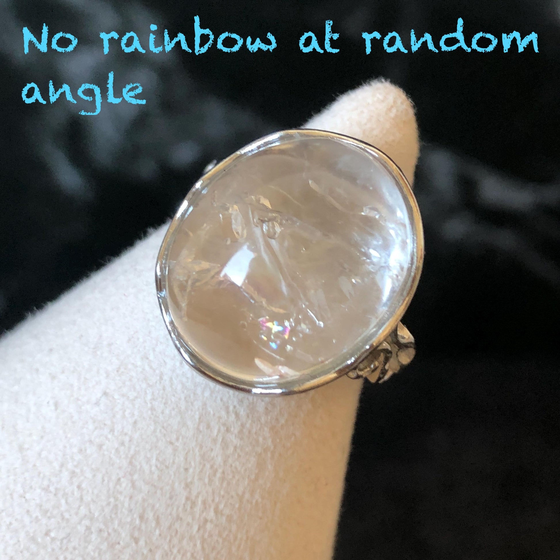 Polished Enhydro Quartz (Herkimer Diamond) S925 Silver Adjustable Ring: Rainbow! Moving Bubble Inclusion Crystal Statement Ring for Women crystal band ring crystal cocktail ring crystal stackable ring 7 chakra crystal ring meditation crystal healing stone birthstone silver ring ring for men rainbow quartz bubble inclusion quartz inclusion crystal