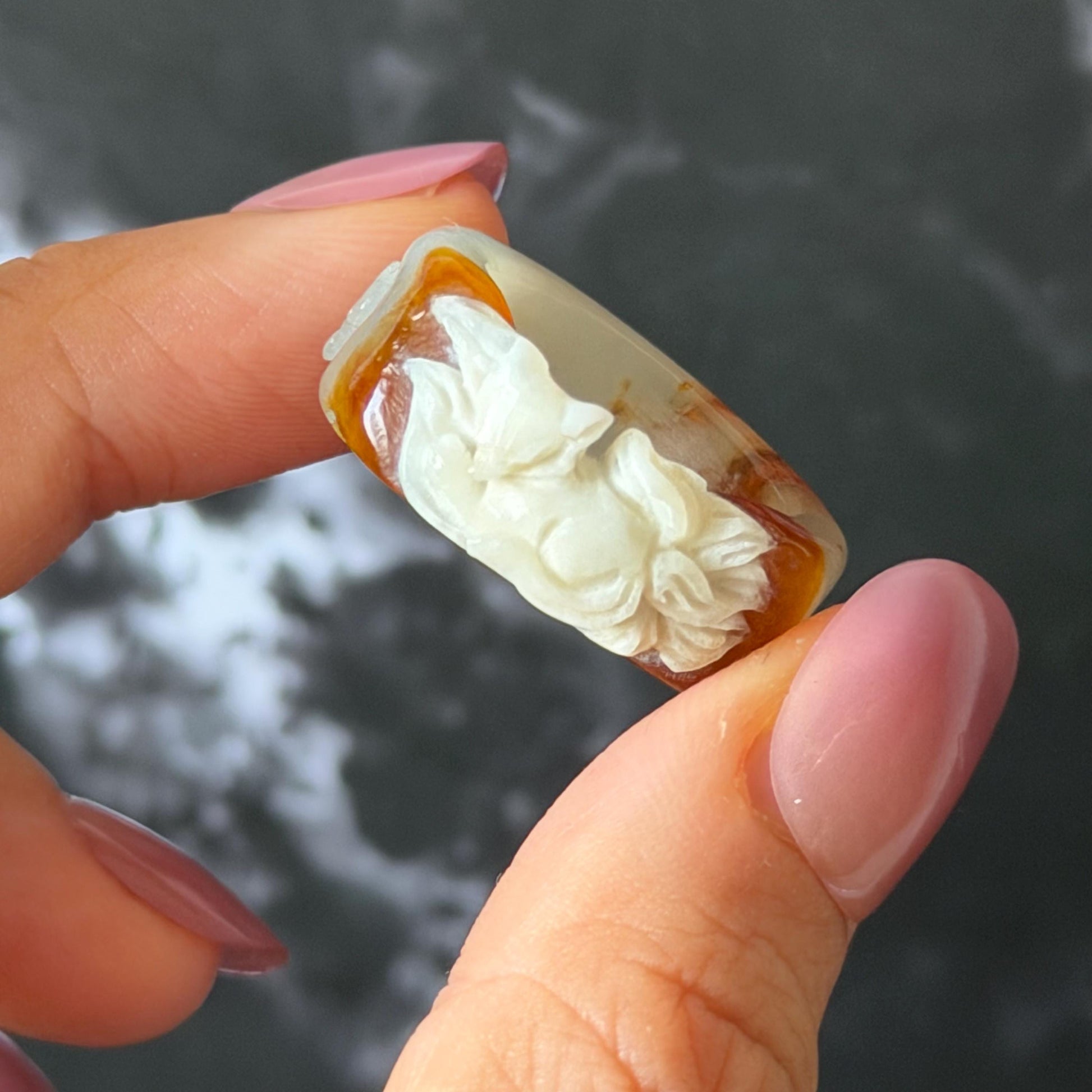 Xiu Jade Serpentine Hand Carved Nine-tailed Fox Statement Ring 17.7mm (US 7.5): Natural Brown Yellow White Jade 3D Fox Carving Stone Band Ring gift for her yellow jade carving white jade nine tail fox carving hand engraved statement ring peony carving hand carved flower carving moon carving moon ring natural untreated jade