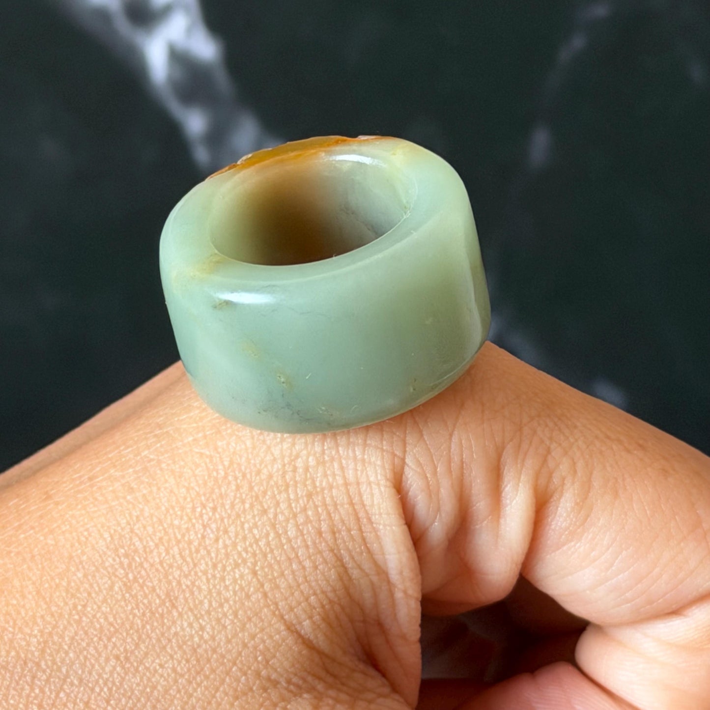 Xiu Jade Serpentine Hand Carved Peony Flower Statement Ring 18.2mm (US 7.75): Natural Brown & Green Jade 3D Flower Carving Stone Thumb Ring Band Ring gift for her brown jade carving green jade peony carving hand engraved statement ring flower carving hand carved flower natural untreated jade handcrafted jade ring