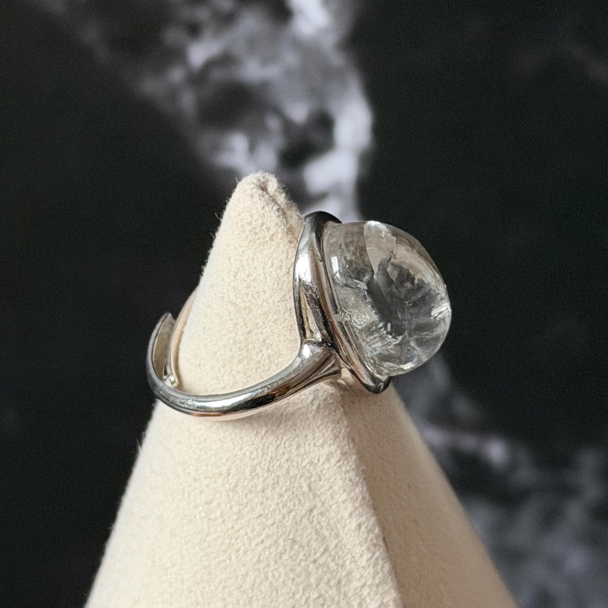 Rare-find! Polished Enhydro Quartz (Herkimer Diamond) S925 Silver Adjustable Ring: Rainbow! Moving White Sand & Big Clear Bubble Statement Ring for Women ring crystal band ring crystal cocktail ring crystal stackable ring 7 chakra crystal ring meditation crystal healing stone birthstone silver ring ring for men rainbow quartz