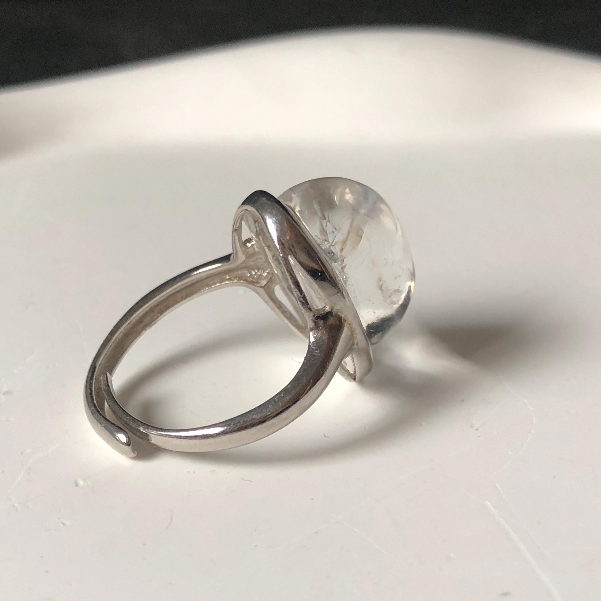 Rare-find! Polished Enhydro Quartz (Herkimer Diamond) S925 Silver Adjustable Ring: Rainbow! Moving White Sand & Big Clear Bubble Statement Ring for Women ring crystal band ring crystal cocktail ring crystal stackable ring 7 chakra crystal ring meditation crystal healing stone birthstone silver ring ring for men rainbow quartz